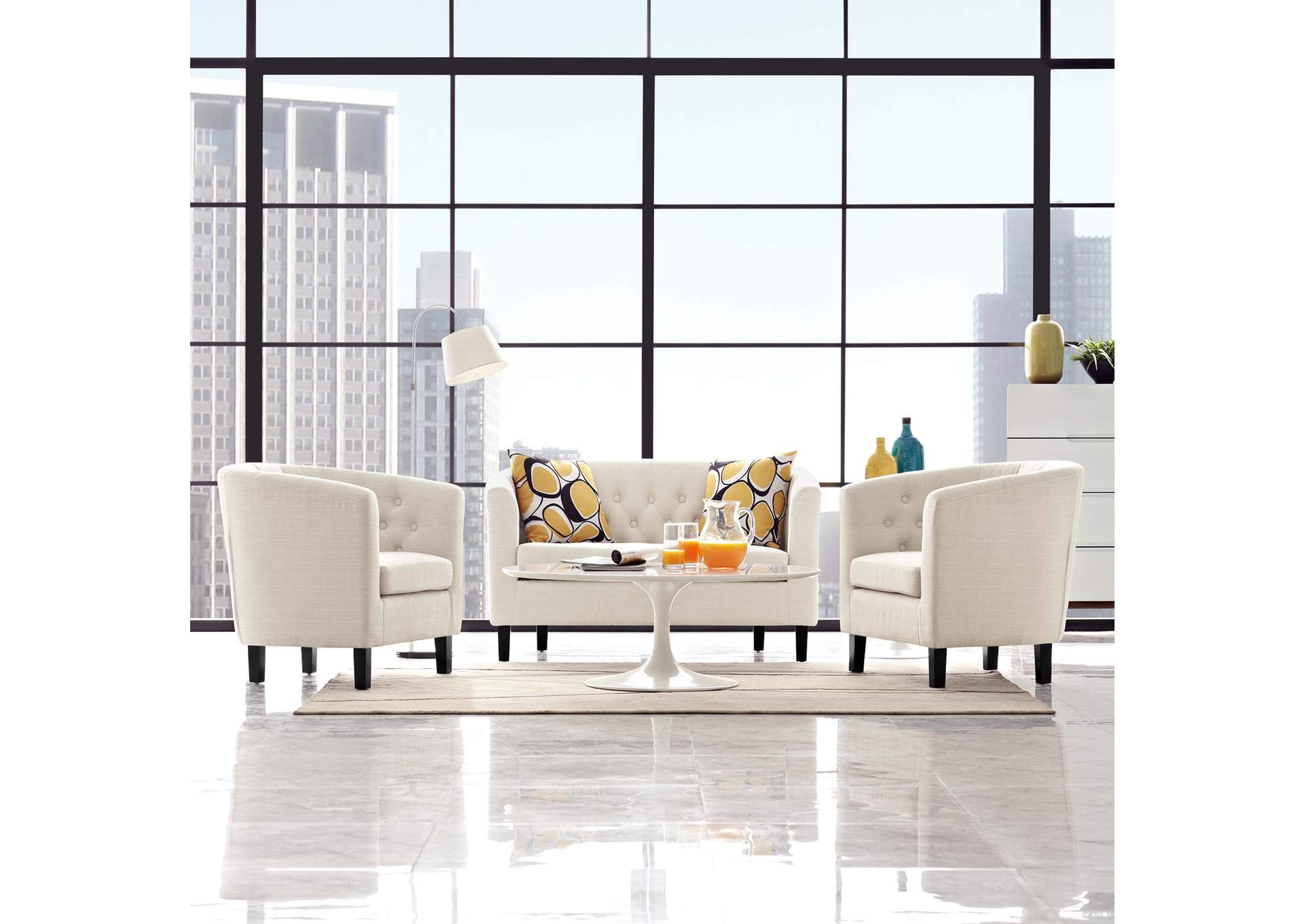 Beige Prospect 3 Piece Upholstered Fabric Loveseat and Armchair Set,Modway