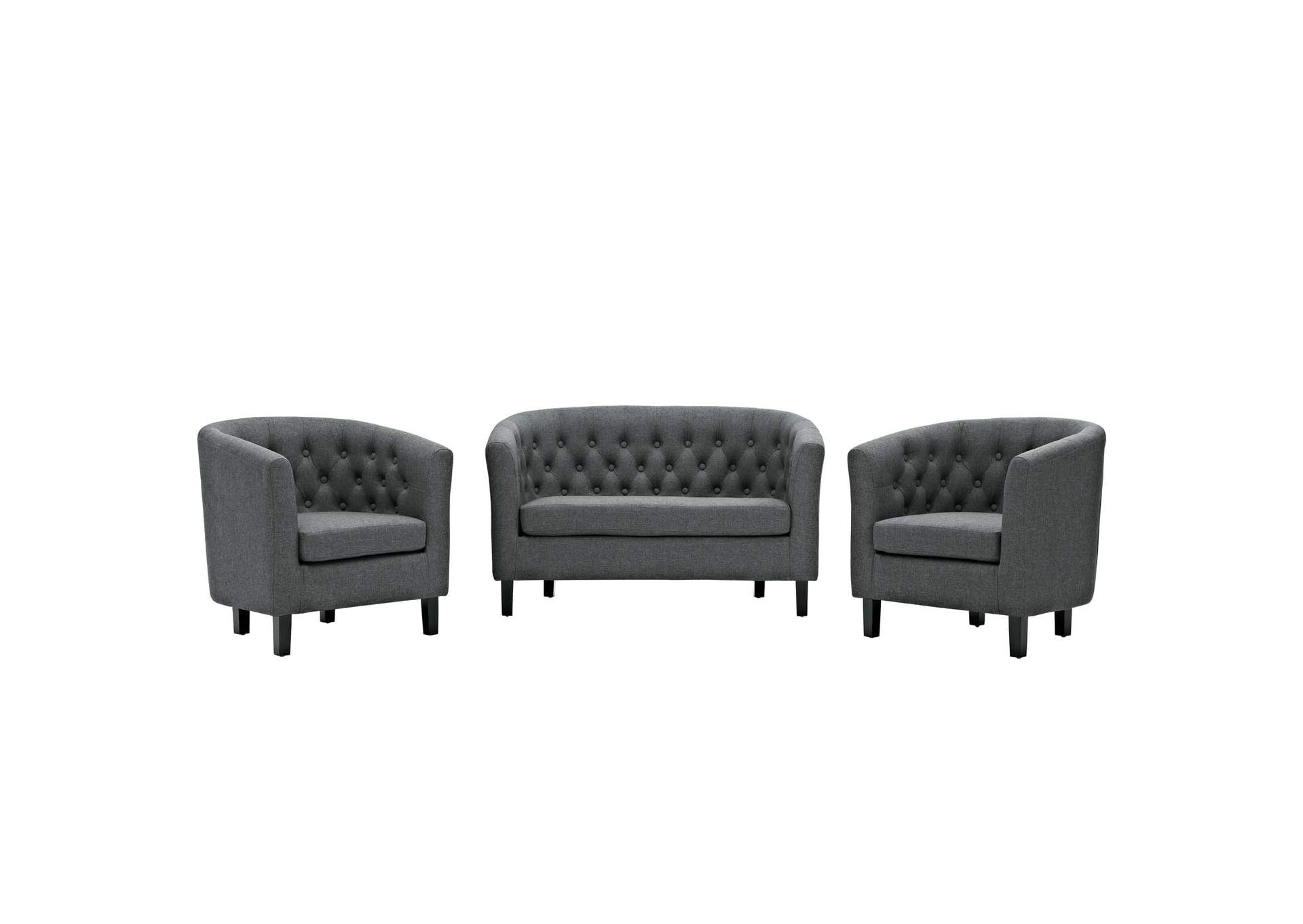 Gray Prospect 3 Piece Upholstered Fabric Loveseat and Armchair Set,Modway