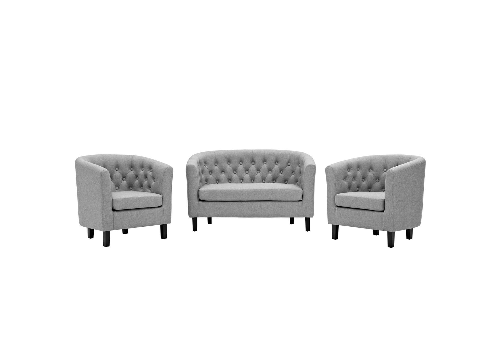 Light Gray Prospect 3 Piece Upholstered Fabric Loveseat and Armchair Set,Modway