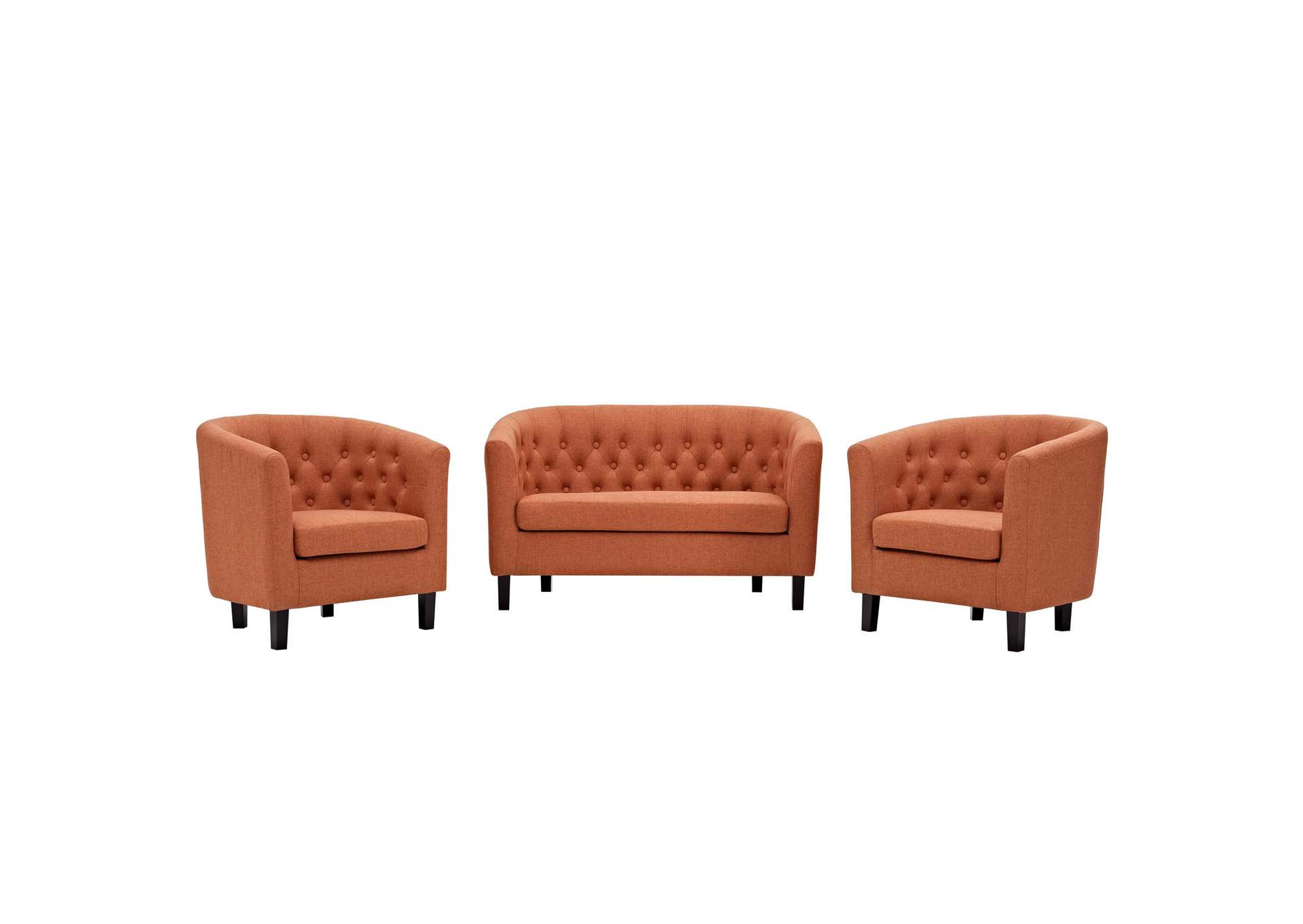 Orange Prospect 3 Piece Upholstered Fabric Loveseat and Armchair Set,Modway