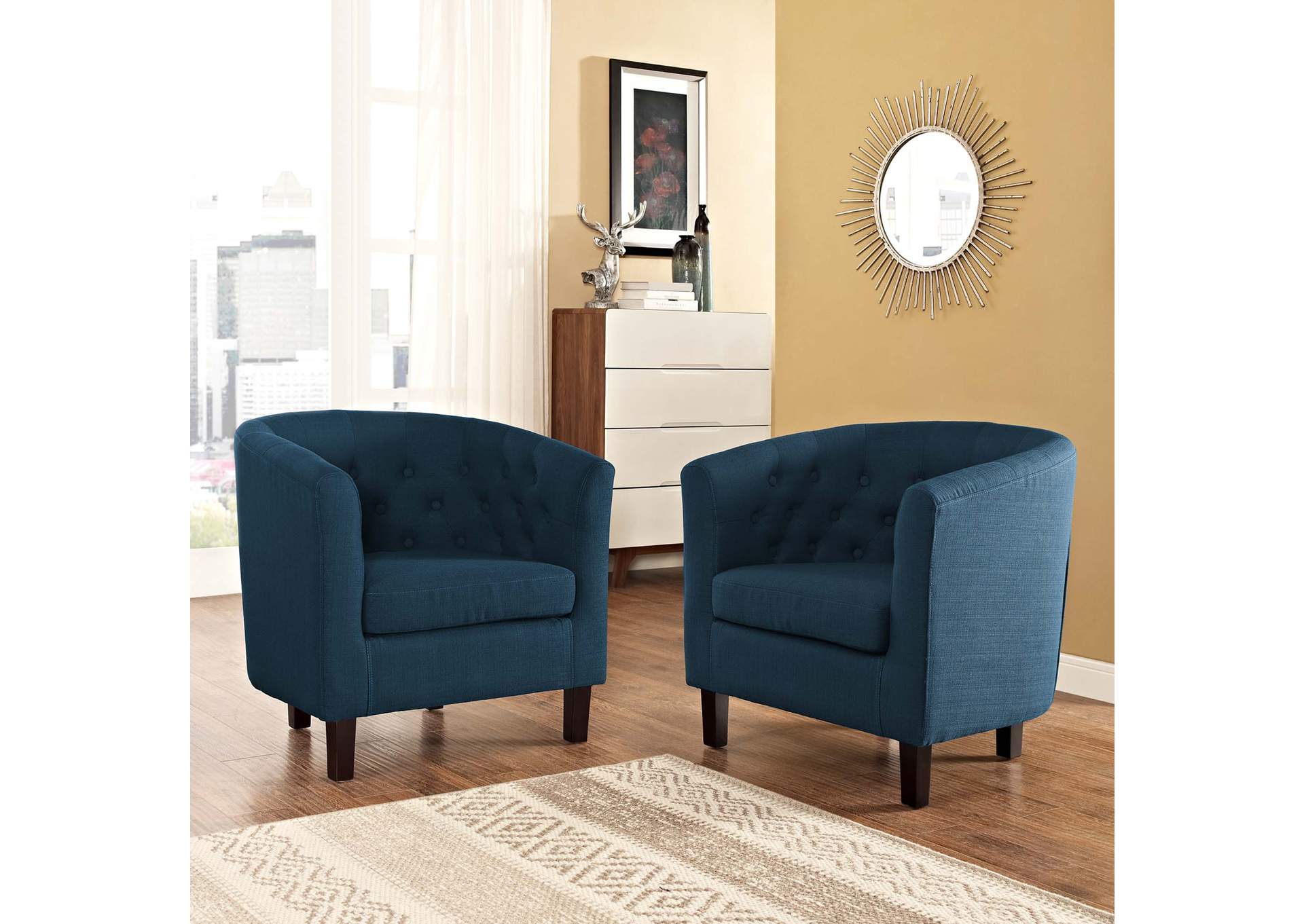 Azure Prospect 2 Piece Upholstered Fabric Arm Chair Set,Modway