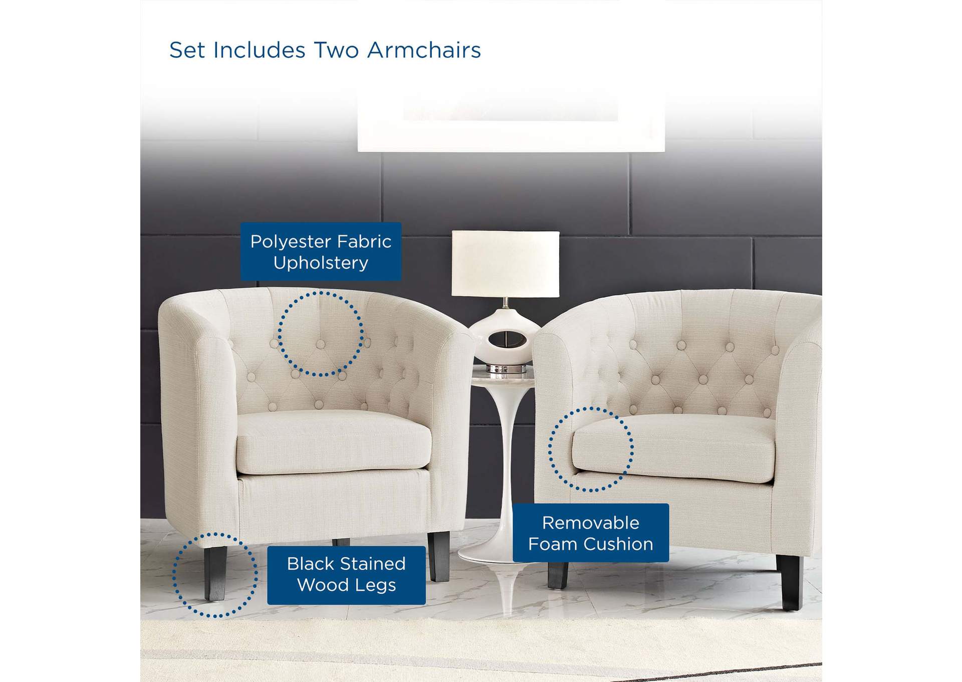 Beige Prospect 2 Piece Upholstered Fabric Arm Chair Set,Modway