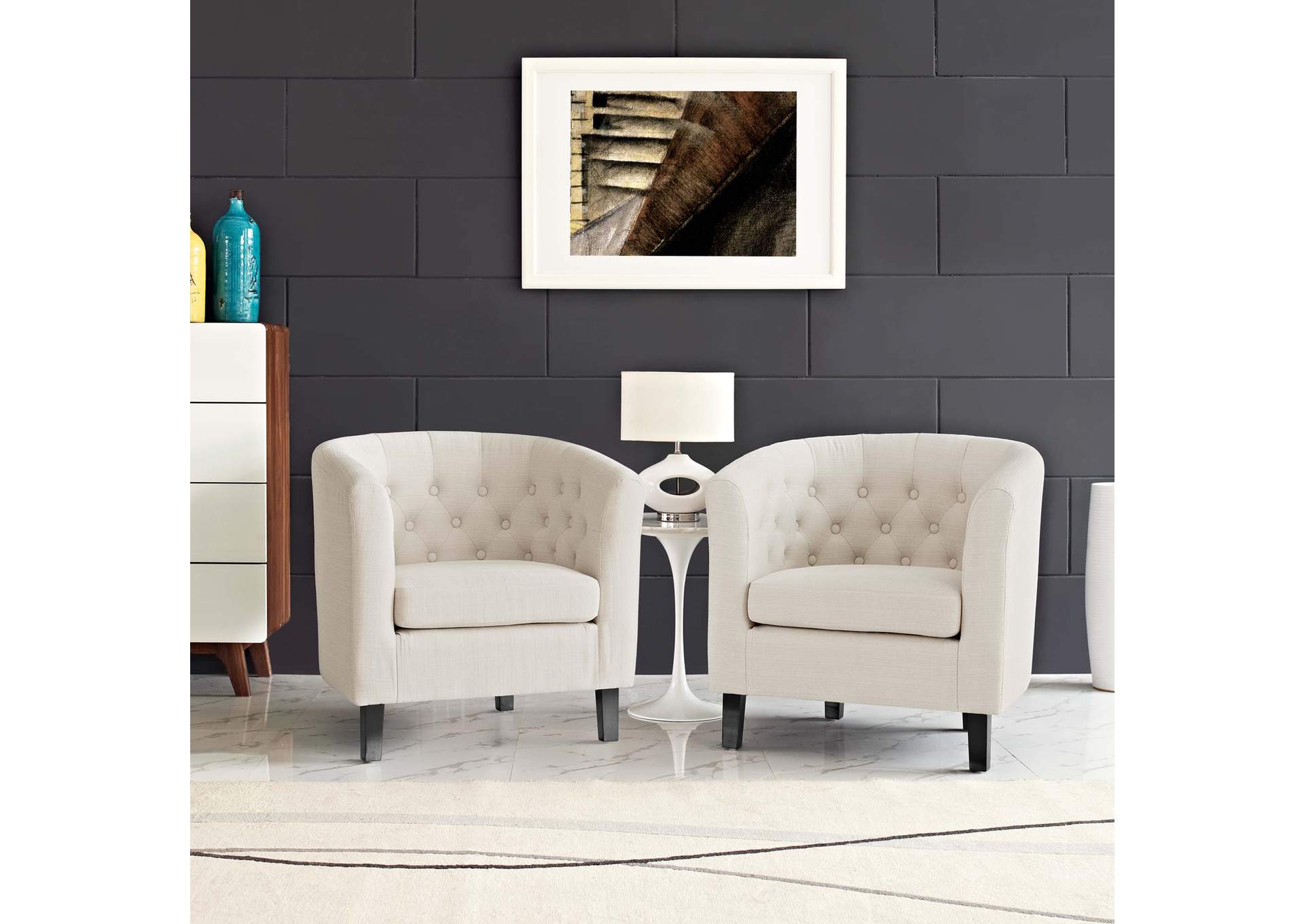 Beige Prospect 2 Piece Upholstered Fabric Arm Chair Set,Modway