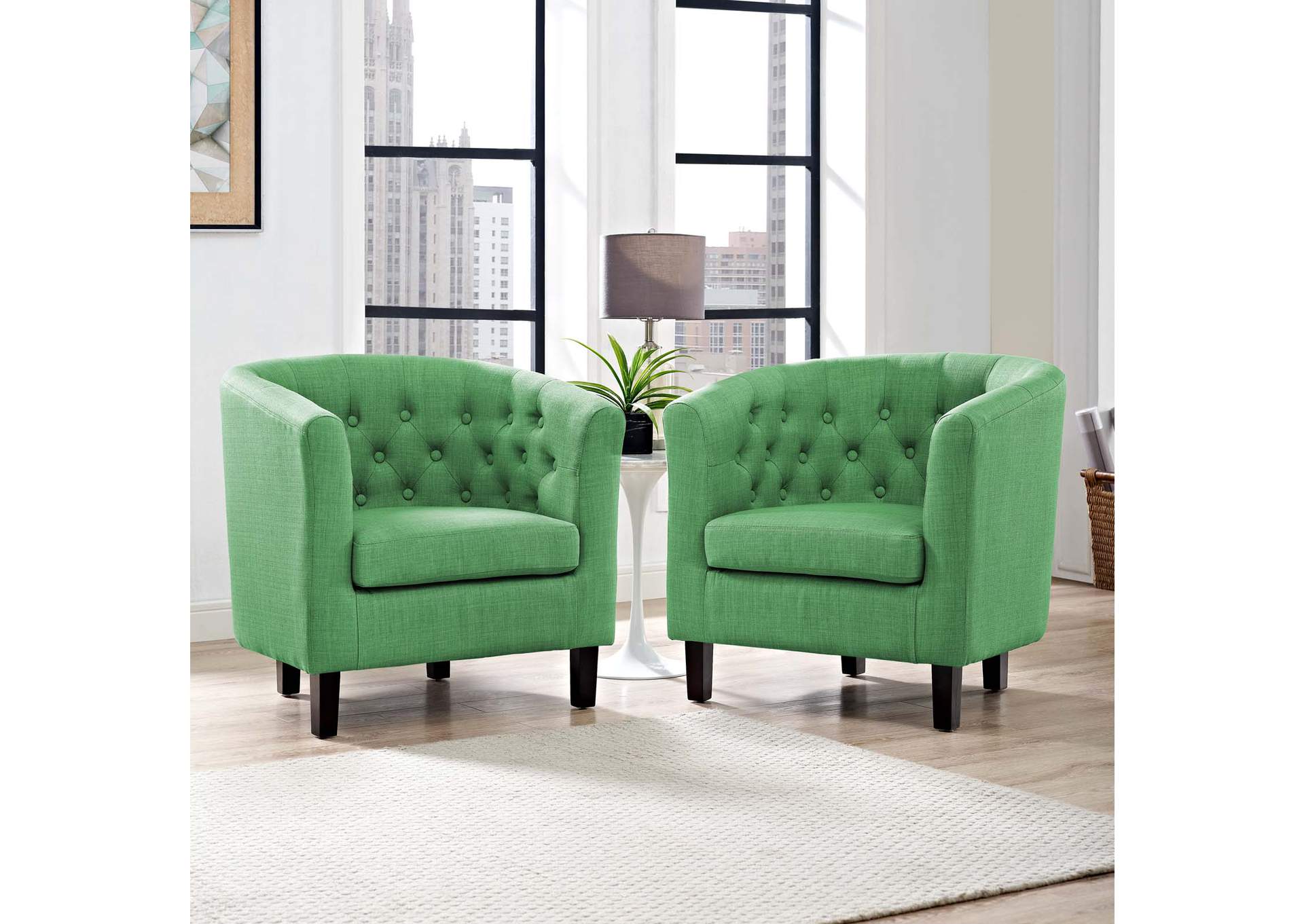 Green Prospect 2 Piece Upholstered Fabric Arm Chair Set,Modway