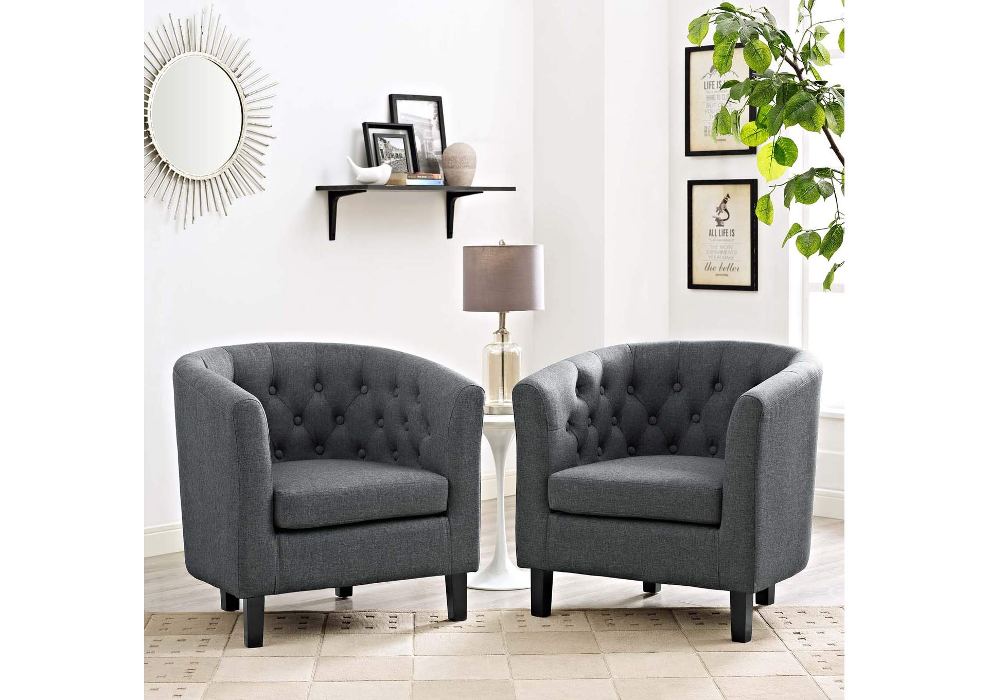 Gray Prospect 2 Piece Upholstered Fabric Arm Chair Set,Modway