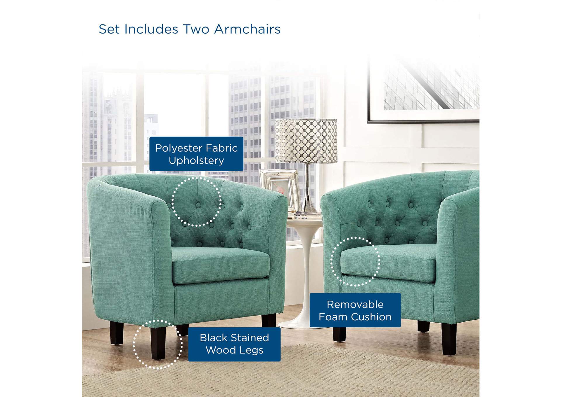 Laguna Prospect 2 Piece Upholstered Fabric Arm Chair Set,Modway