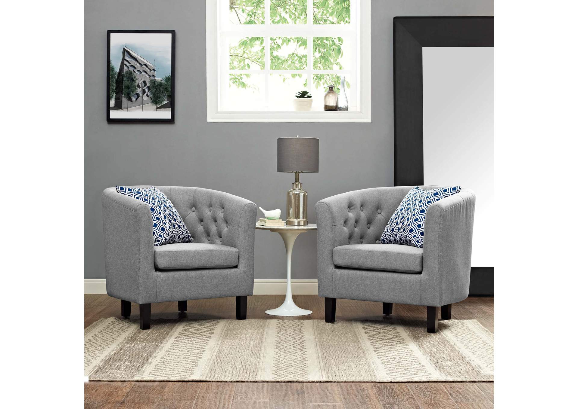 Light Gray Prospect 2 Piece Upholstered Fabric Arm Chair Set,Modway