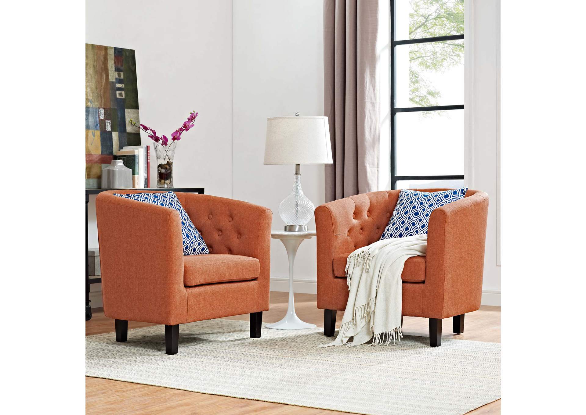Orange Prospect 2 Piece Upholstered Fabric Arm Chair Set,Modway