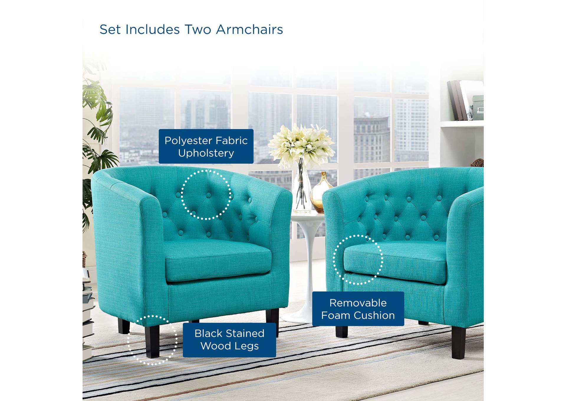 Pure Water Prospect 2 Piece Upholstered Fabric Arm Chair Set,Modway