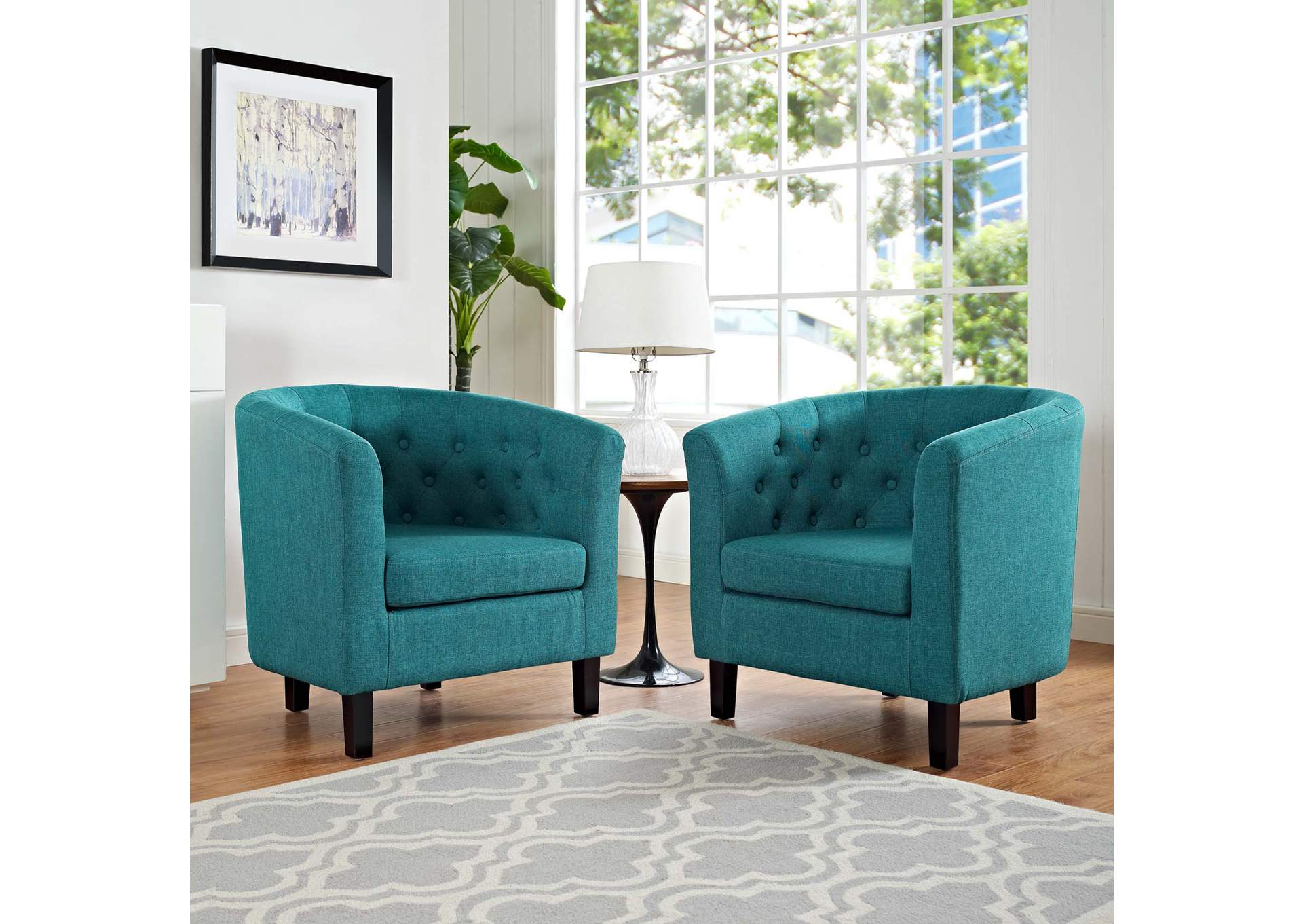 Teal Prospect 2 Piece Upholstered Fabric Arm Chair Set,Modway