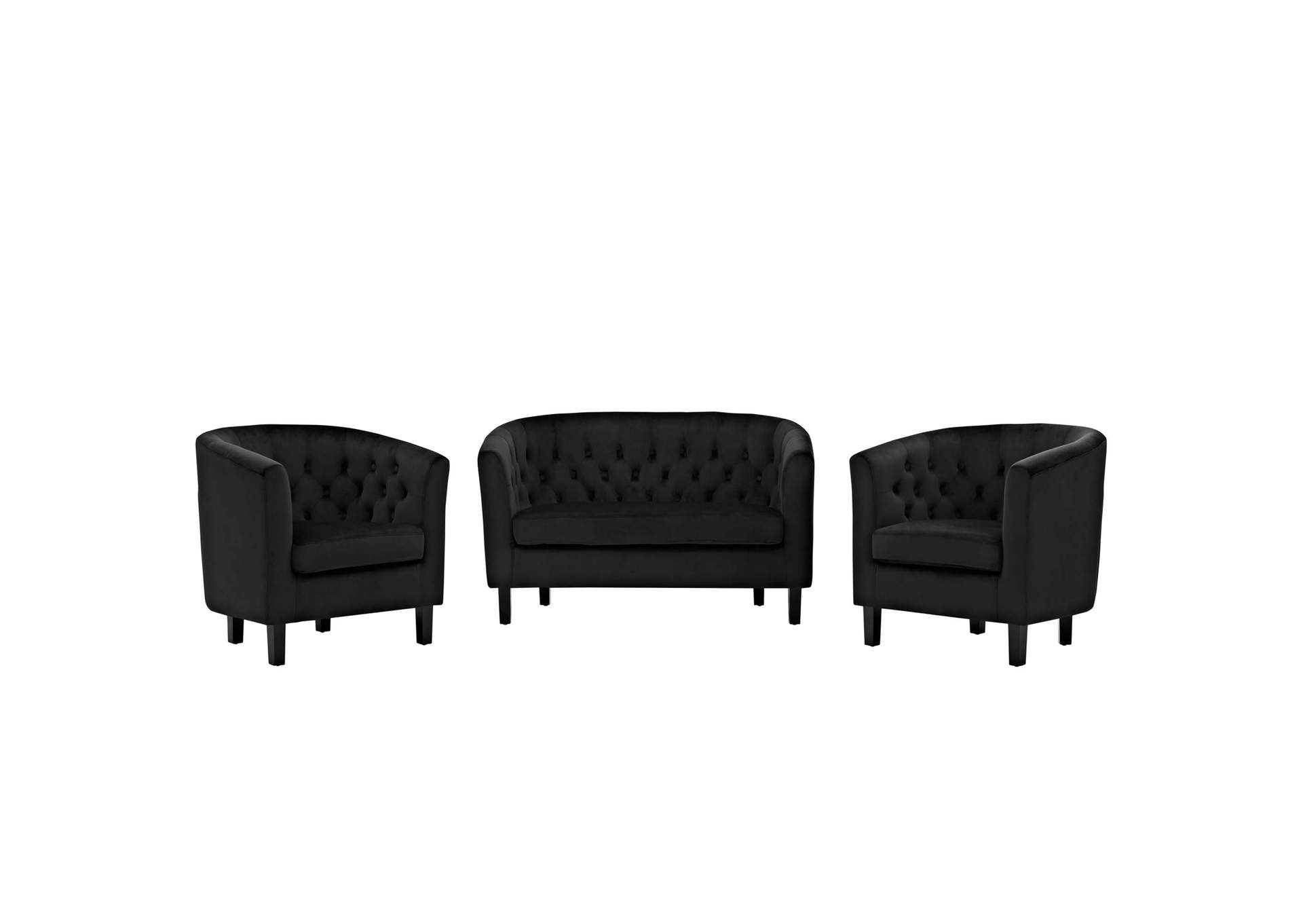 Prospect Black 3 Piece Performance Velvet Loveseat and Armchair Set,Modway