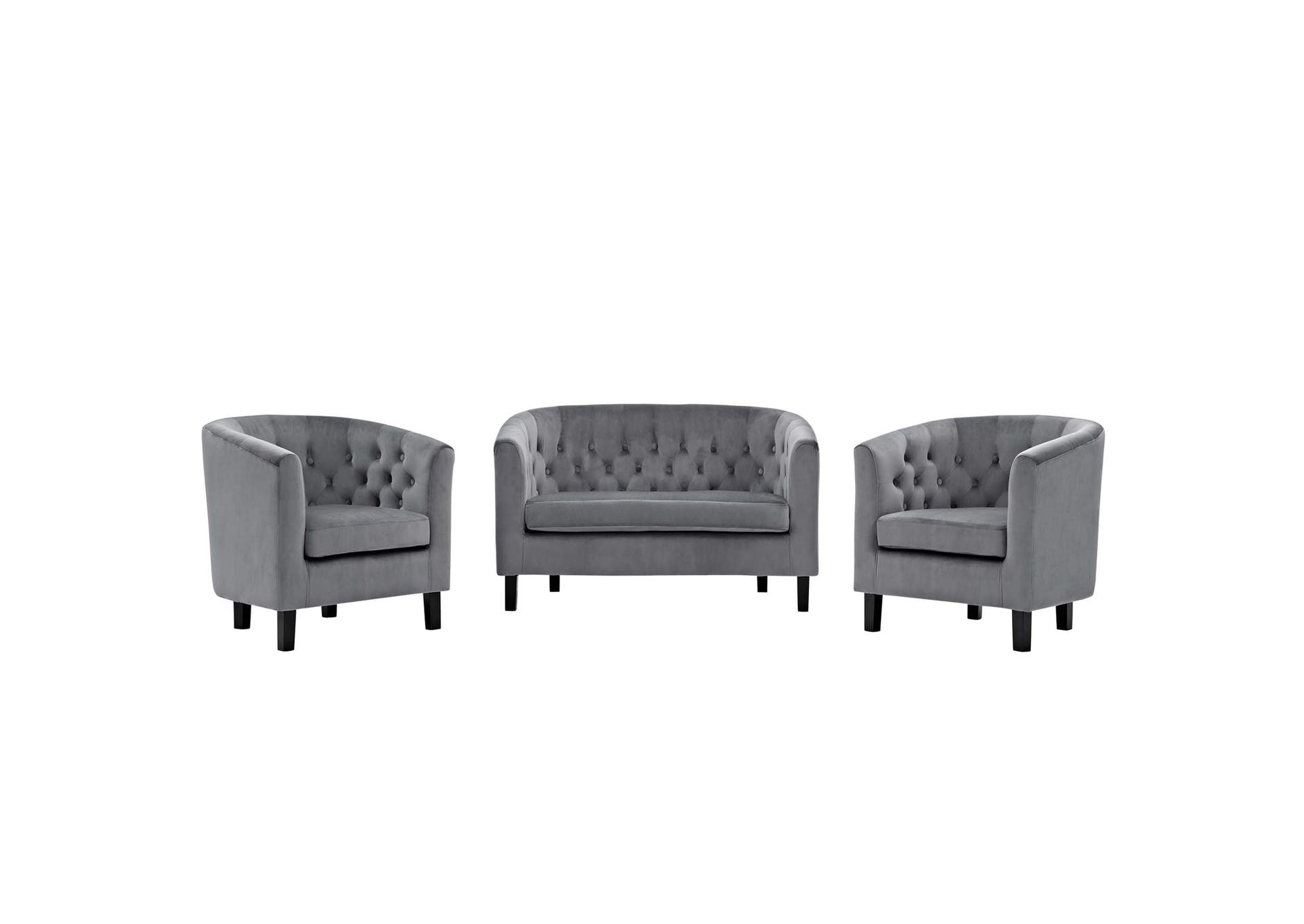 Gray Prospect 3 Piece Performance Velvet Loveseat and Armchair Set,Modway