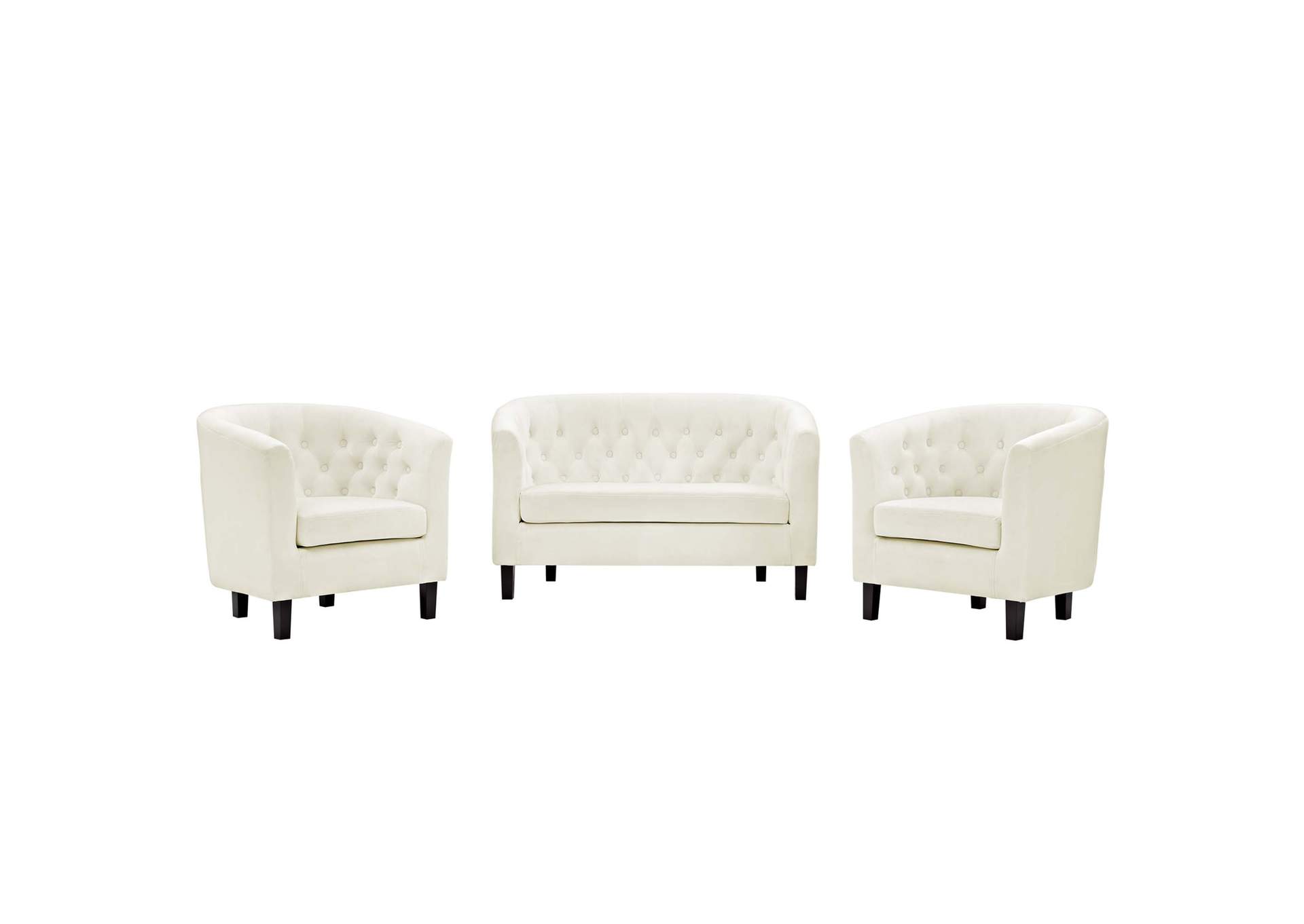Ivory Prospect 3 Piece Performance Velvet Loveseat and Armchair Set,Modway