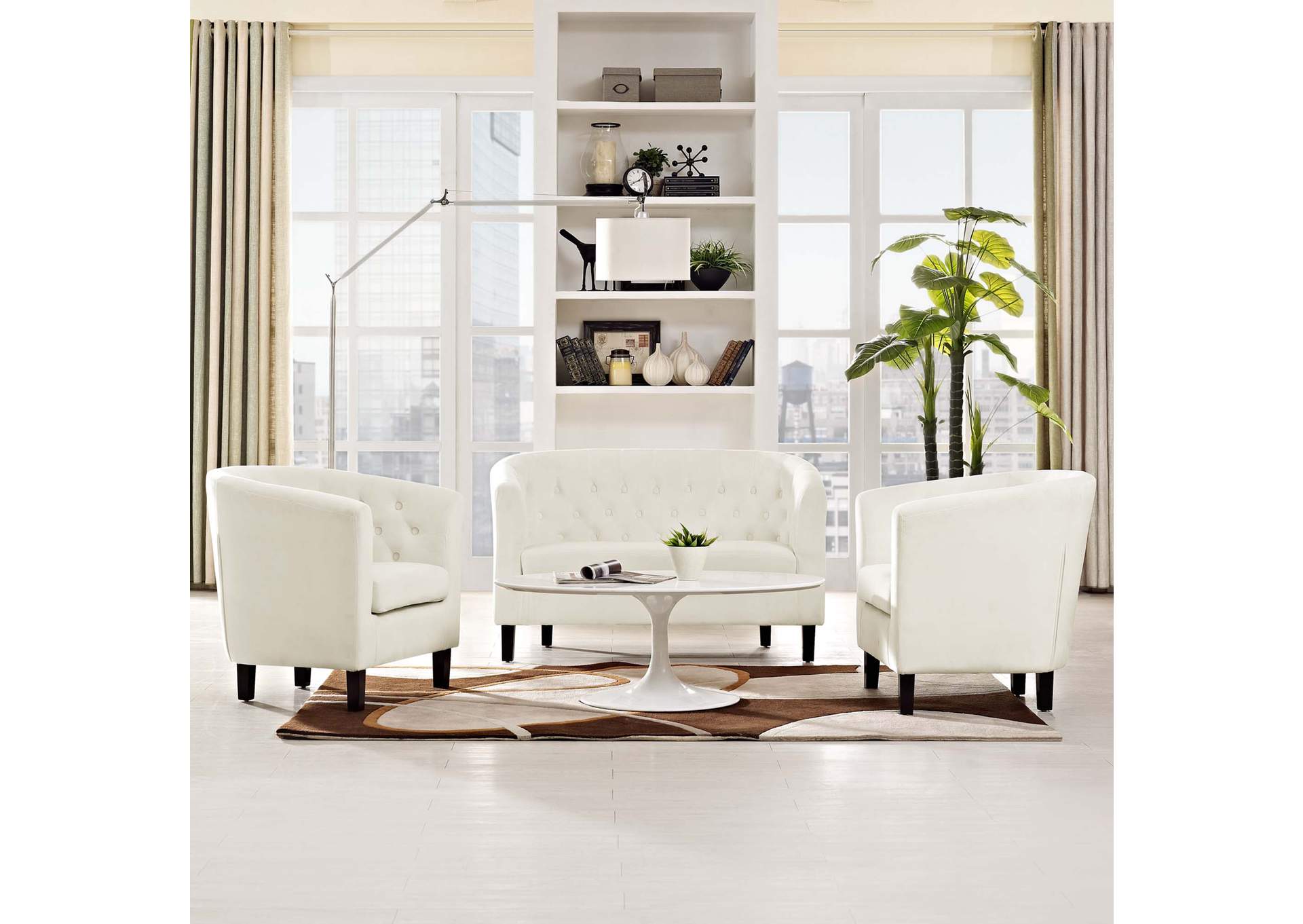 Ivory Prospect 3 Piece Performance Velvet Loveseat and Armchair Set,Modway