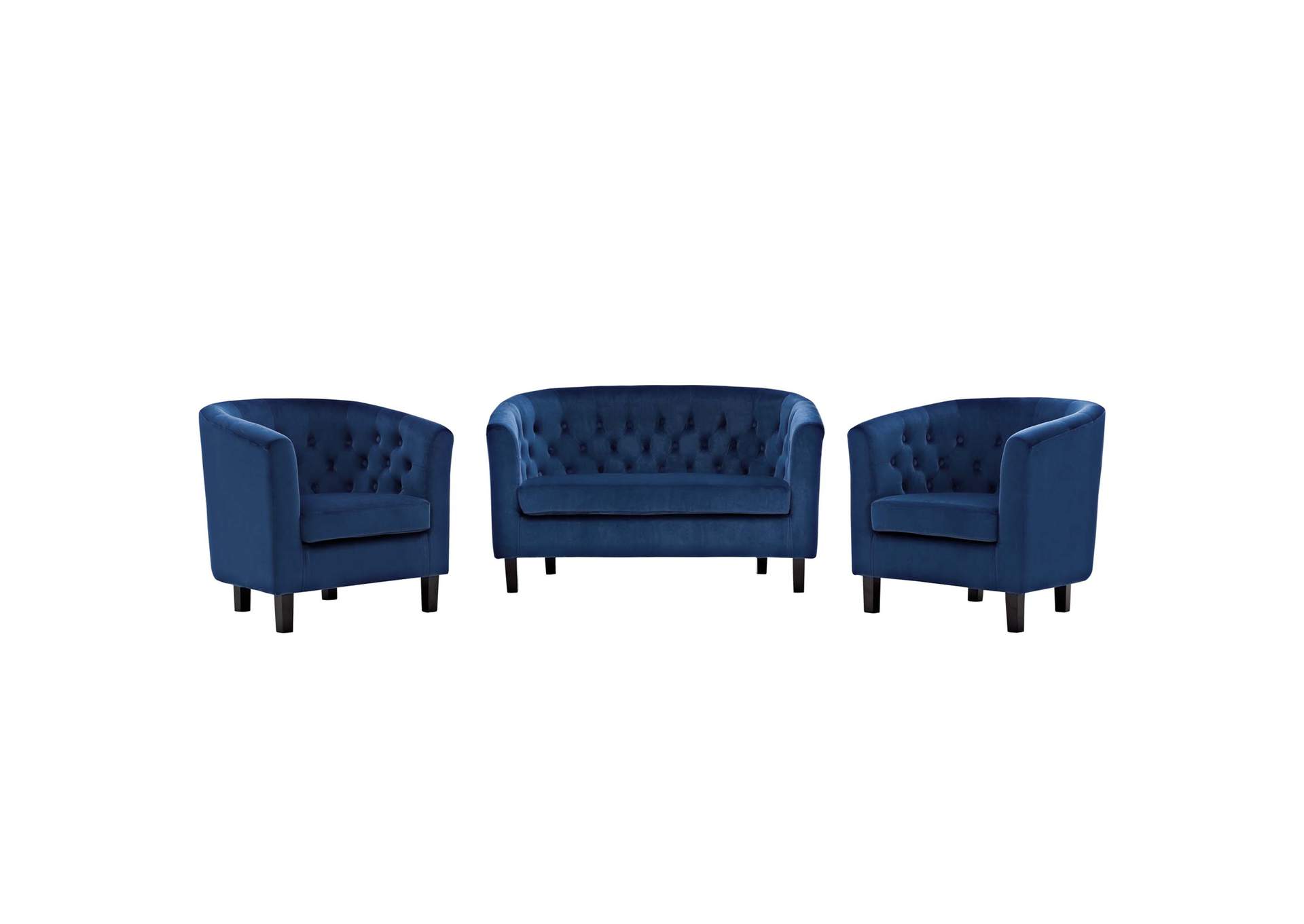 Navy Prospect 3 Piece Performance Velvet Loveseat and Armchair Set,Modway