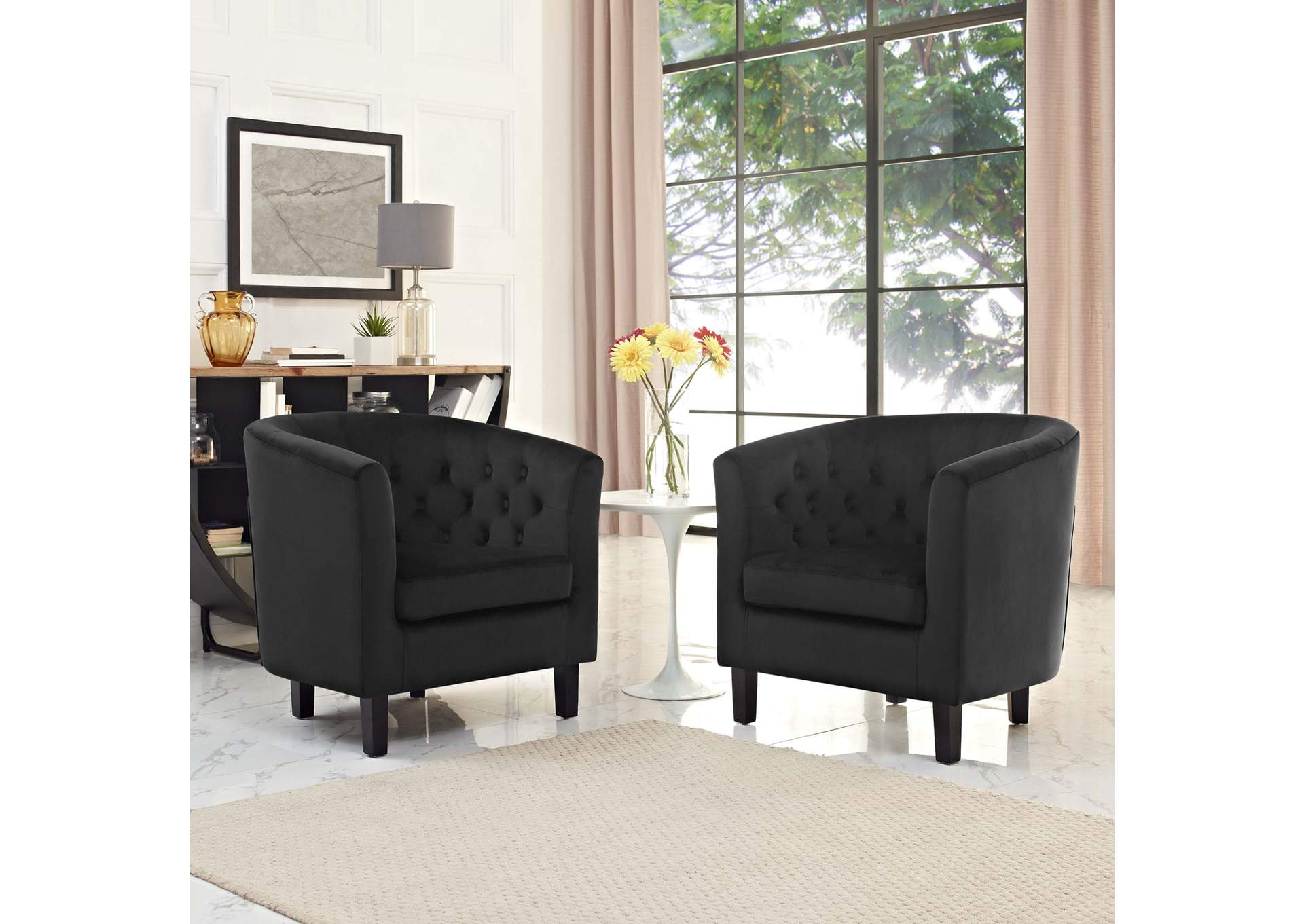 Black Prospect 2 Piece Performance Velvet Arm Chair Set,Modway