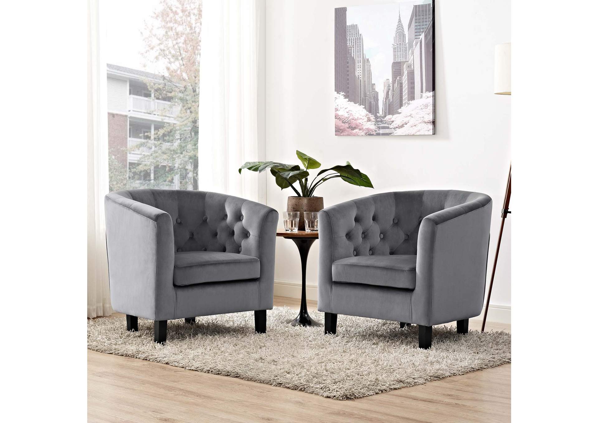 Gray Prospect 2 Piece Performance Velvet Arm Chair Set,Modway