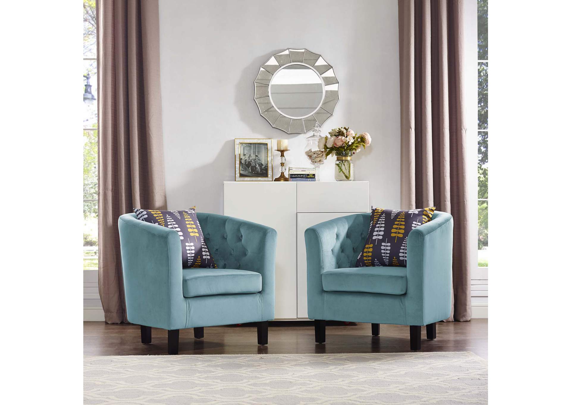 Sea Blue Prospect 2 Piece Performance Velvet Arm Chair Set,Modway