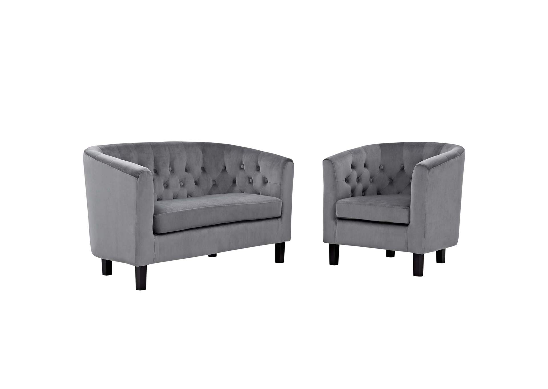 Gray Prospect 2 Piece Performance Velvet Loveseat and Armchair Set,Modway