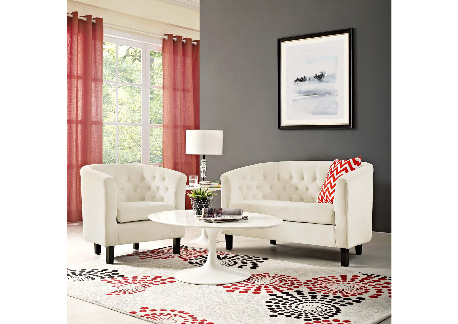 Ivory Prospect 2 Piece Performance Velvet Loveseat and Armchair Set,Modway