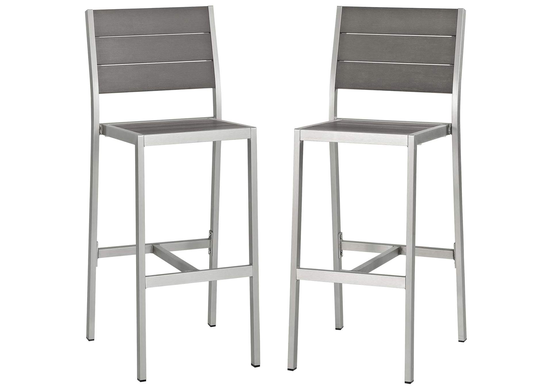 Silver Gray Shore Armless Bar Stool Outdoor Patio Aluminum [Set of 2],Modway