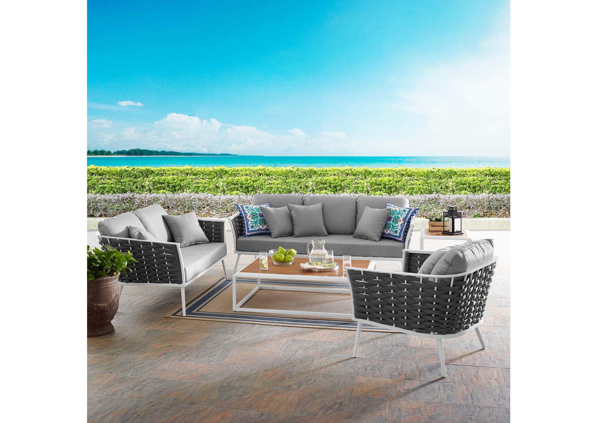 White Gray Stance 6 Piece Outdoor Patio Aluminum Sectional Sofa Set,Modway