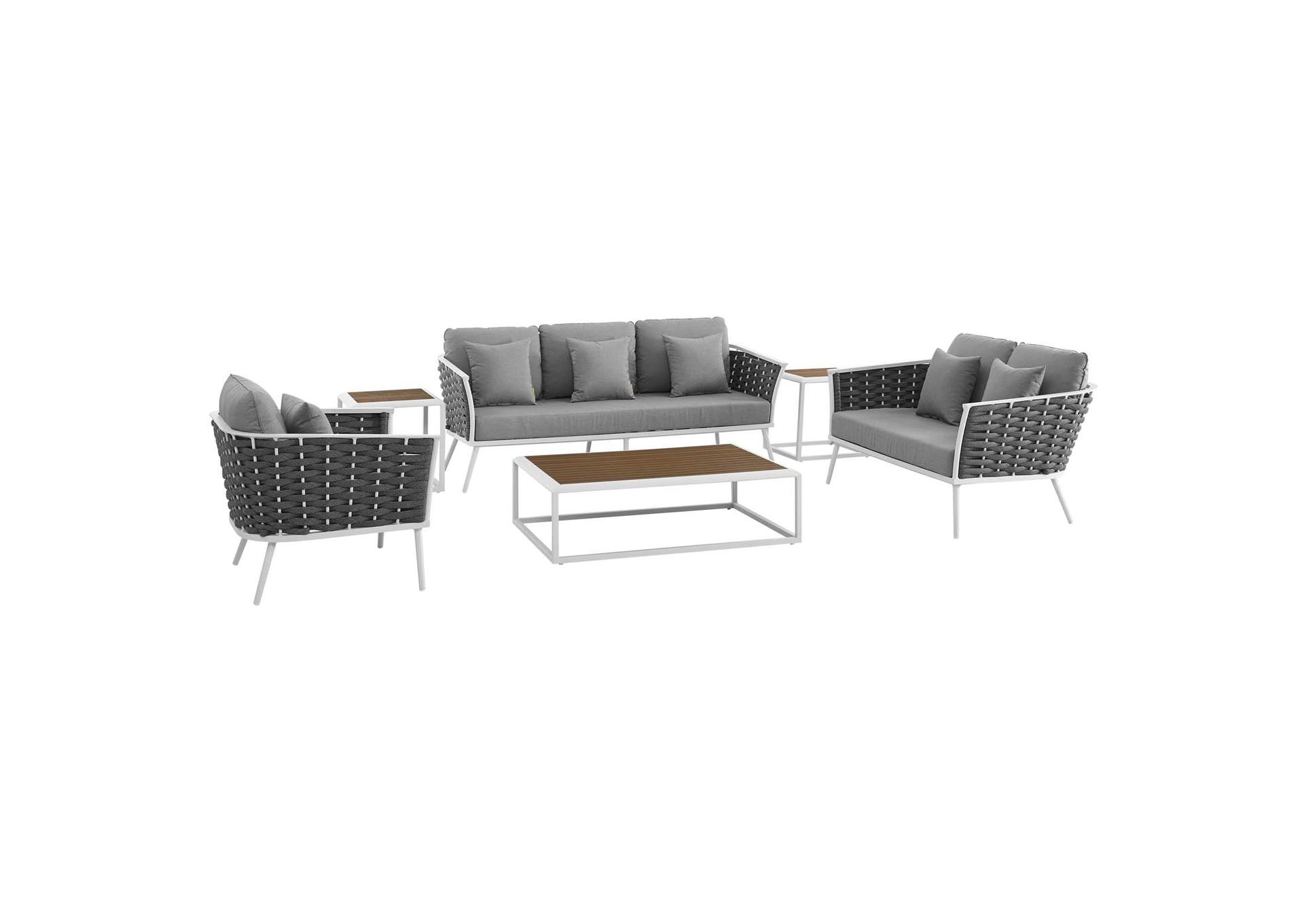 White Gray Stance 6 Piece Outdoor Patio Aluminum Sectional Sofa Set,Modway
