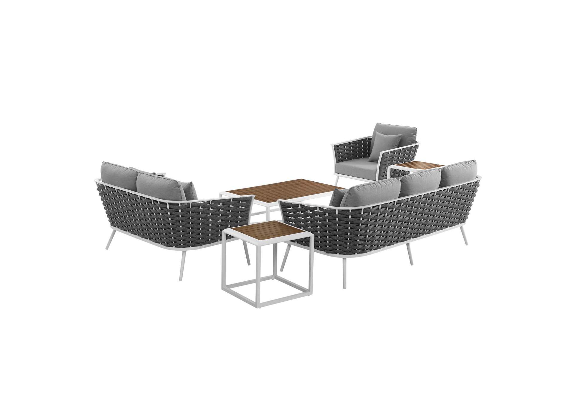 White Gray Stance 6 Piece Outdoor Patio Aluminum Sectional Sofa Set,Modway