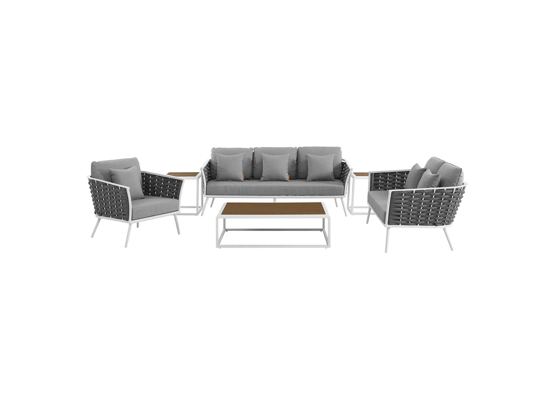 White Gray Stance 6 Piece Outdoor Patio Aluminum Sectional Sofa Set,Modway
