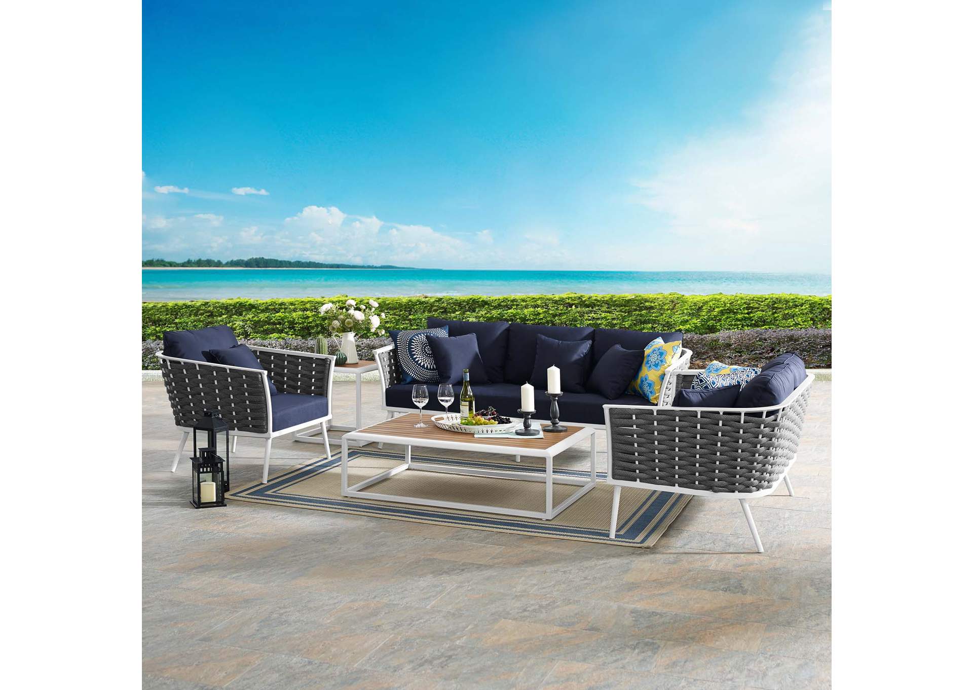 White Navy Stance 6 Piece Outdoor Patio Aluminum Sectional Sofa Set,Modway