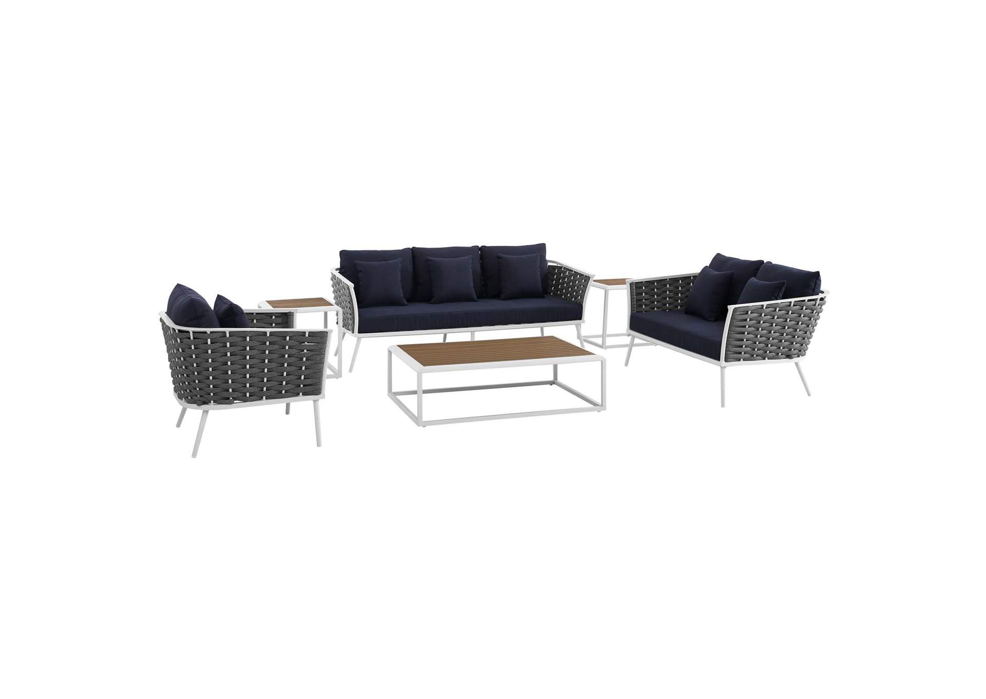 White Navy Stance 6 Piece Outdoor Patio Aluminum Sectional Sofa Set,Modway