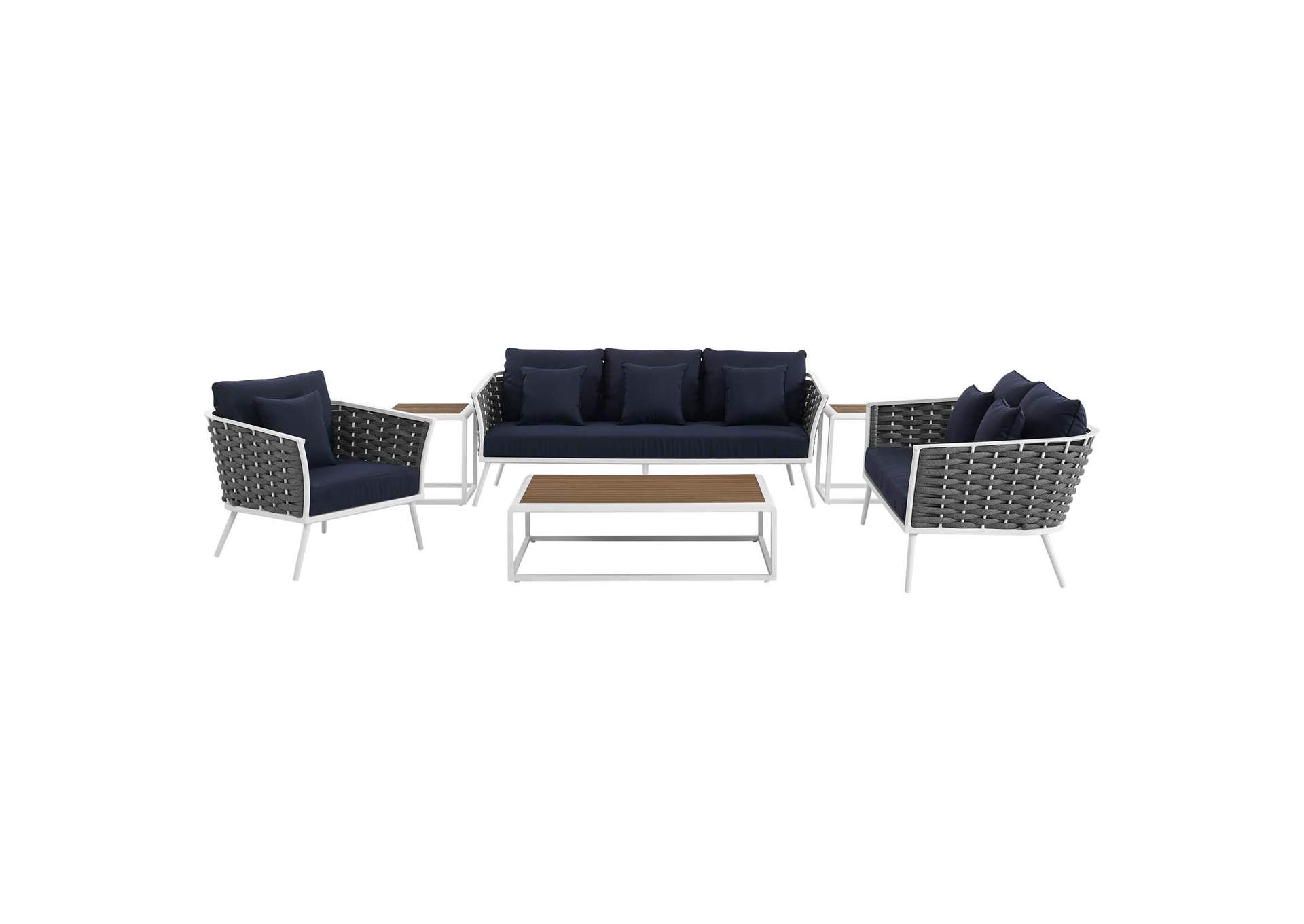 White Navy Stance 6 Piece Outdoor Patio Aluminum Sectional Sofa Set,Modway