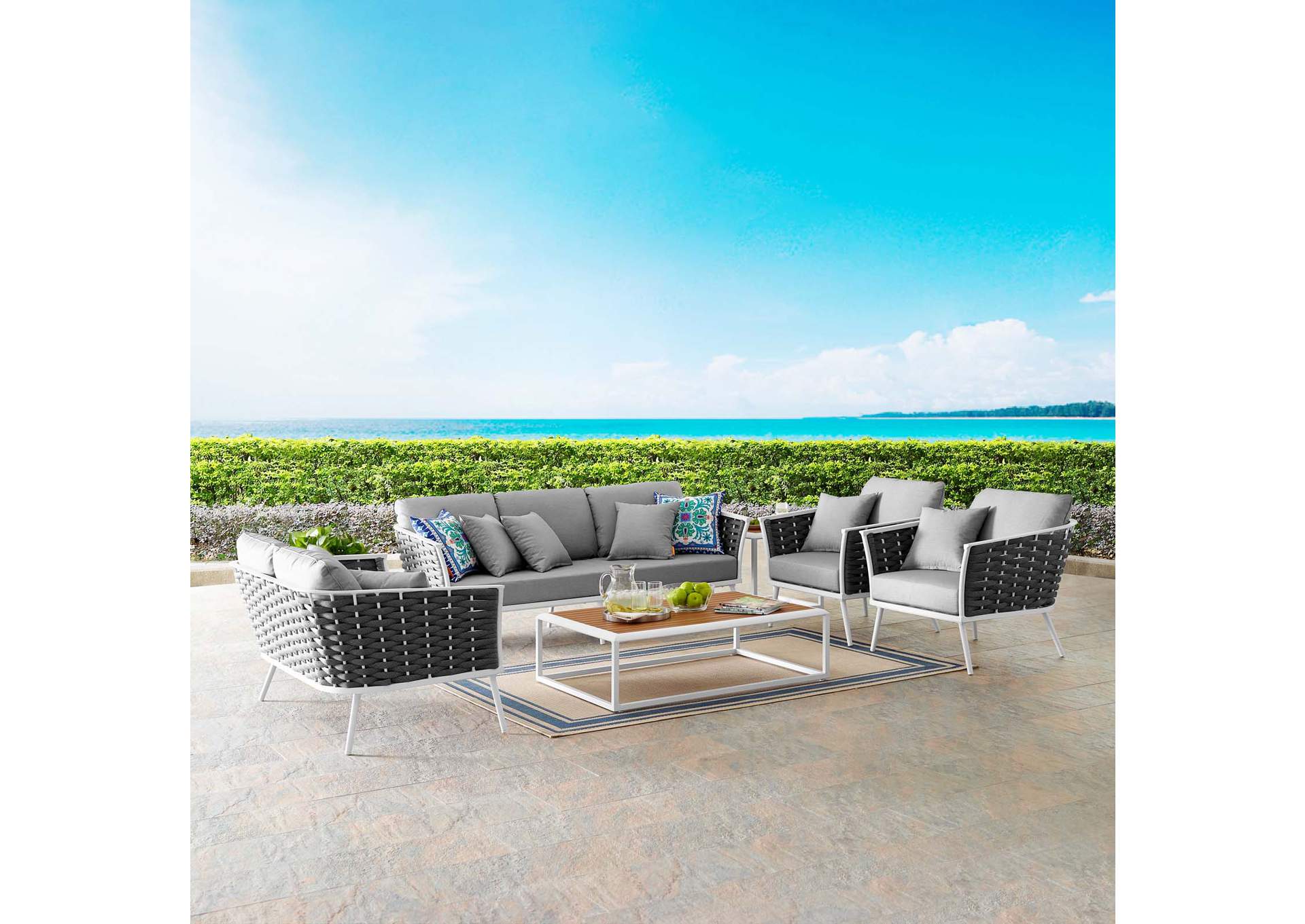 White Gray Stance 7 Piece Outdoor Patio Aluminum Sectional Sofa Set,Modway