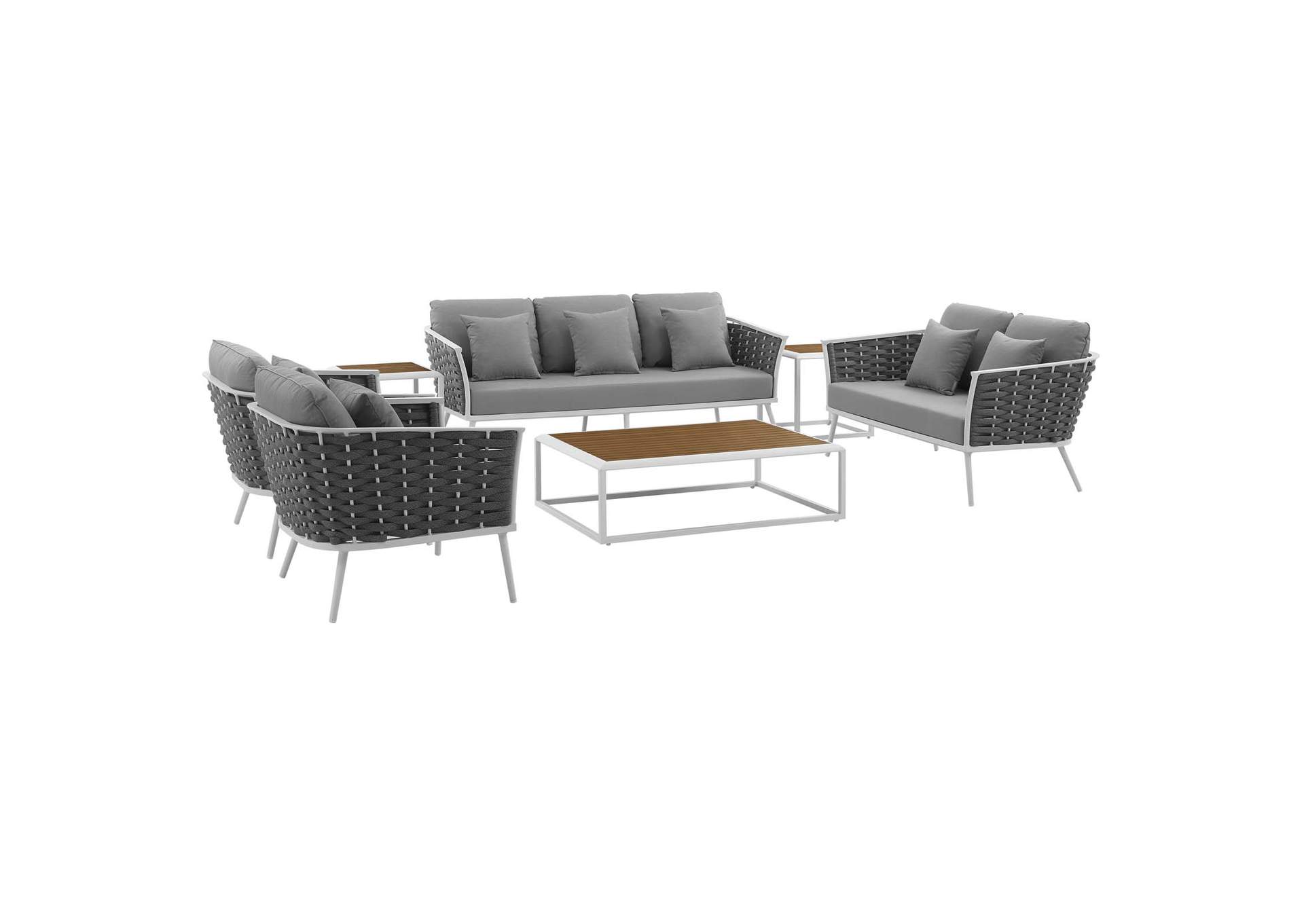 White Gray Stance 7 Piece Outdoor Patio Aluminum Sectional Sofa Set,Modway