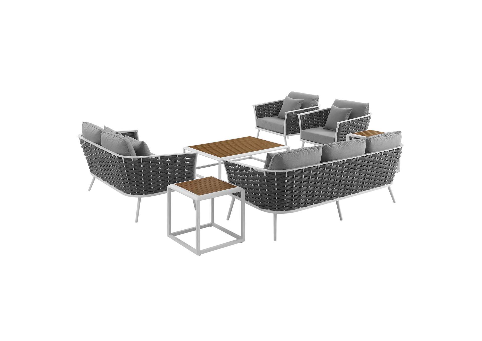 White Gray Stance 7 Piece Outdoor Patio Aluminum Sectional Sofa Set,Modway