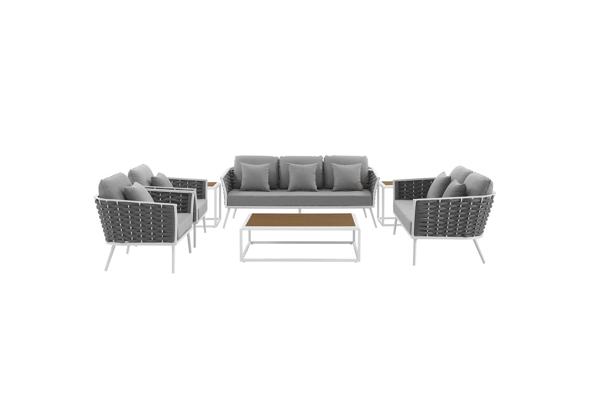 White Gray Stance 7 Piece Outdoor Patio Aluminum Sectional Sofa Set,Modway