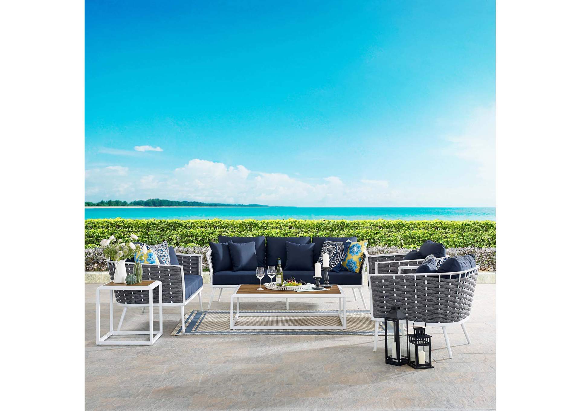 White Navy Stance 7 Piece Outdoor Patio Aluminum Sectional Sofa Set,Modway