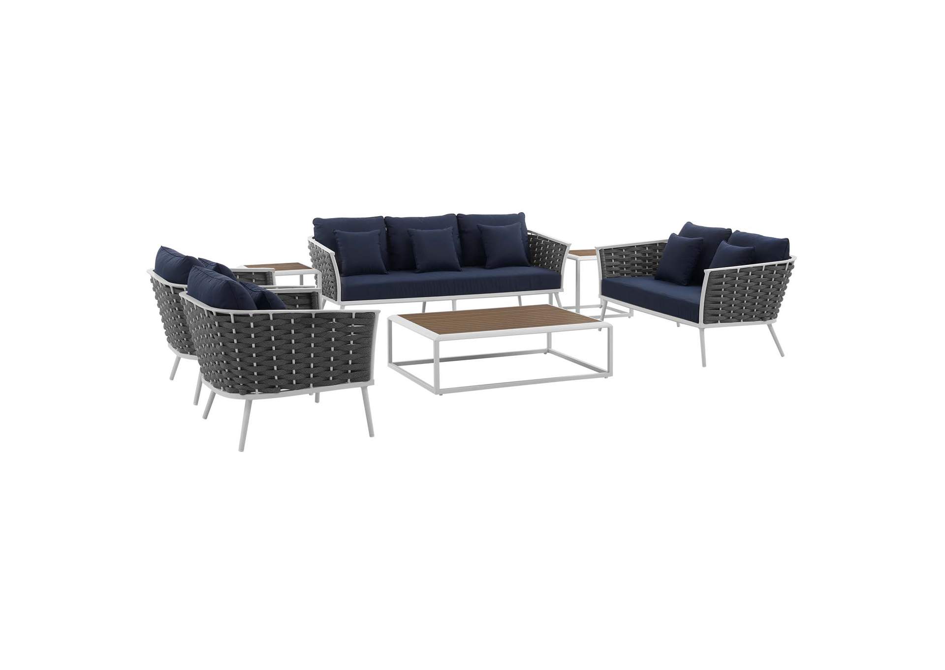 White Navy Stance 7 Piece Outdoor Patio Aluminum Sectional Sofa Set,Modway