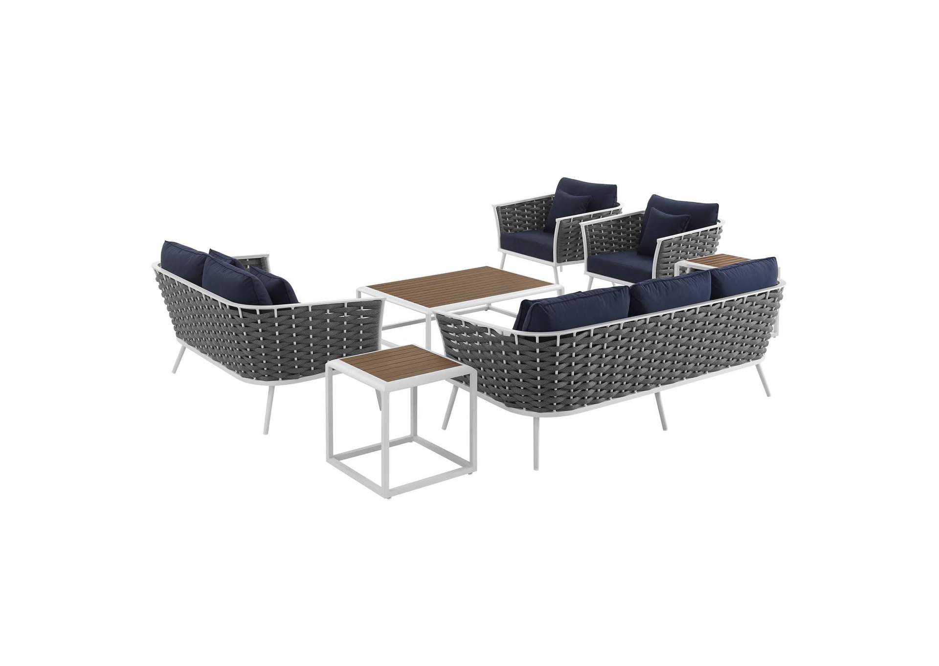 White Navy Stance 7 Piece Outdoor Patio Aluminum Sectional Sofa Set,Modway