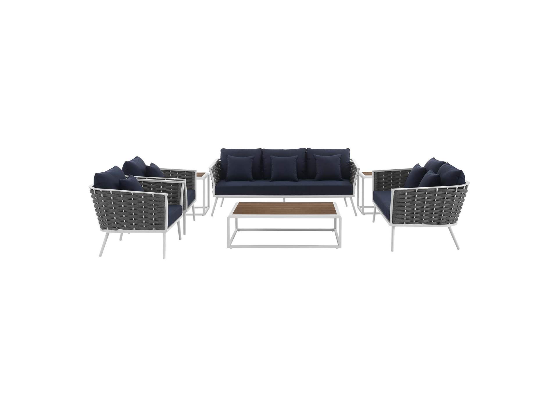 White Navy Stance 7 Piece Outdoor Patio Aluminum Sectional Sofa Set,Modway