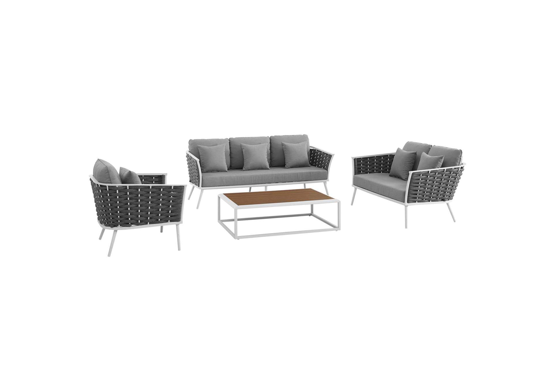 White Gray Stance 4 Piece Outdoor Patio Aluminum Sectional Sofa Set,Modway