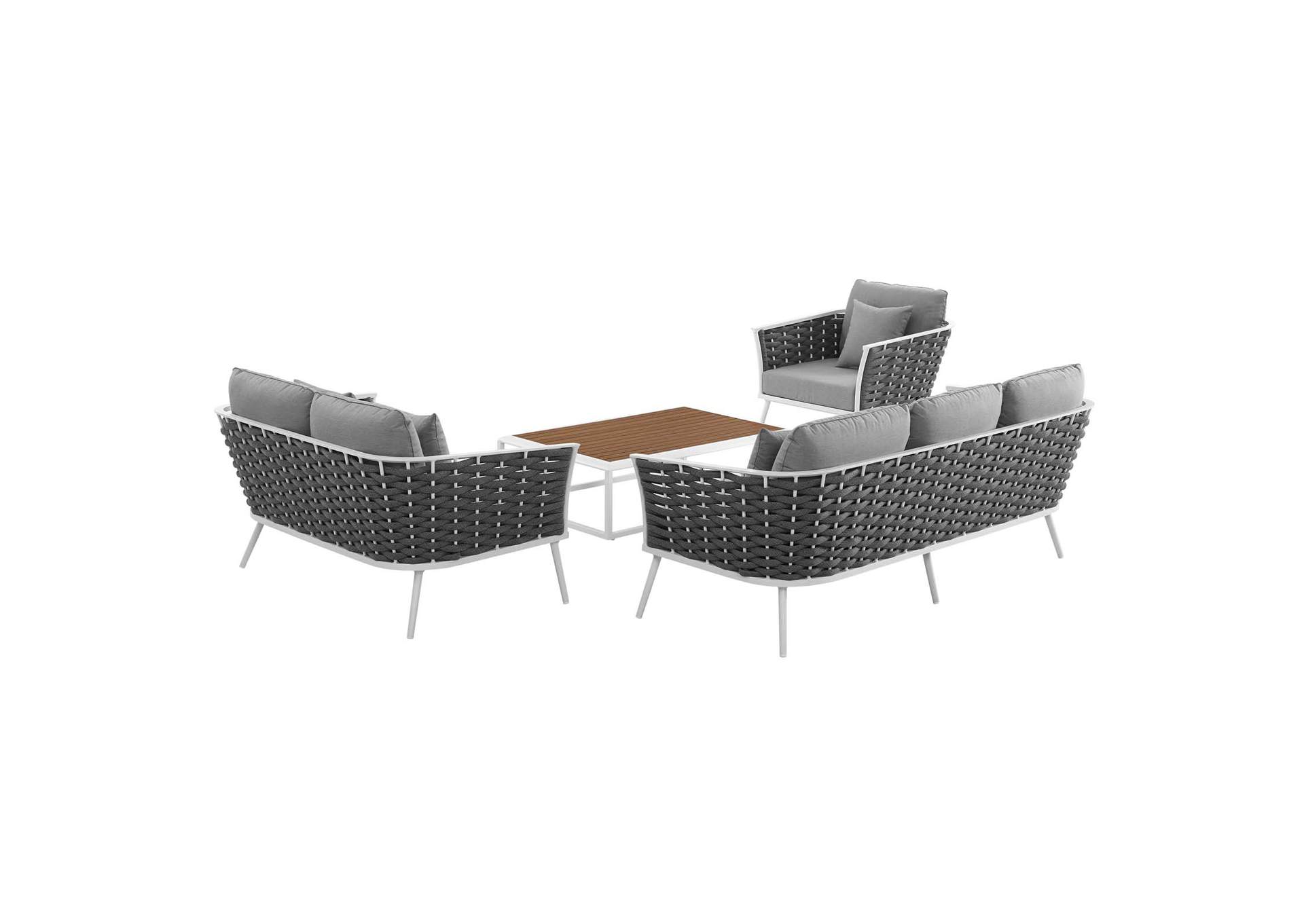 White Gray Stance 4 Piece Outdoor Patio Aluminum Sectional Sofa Set,Modway