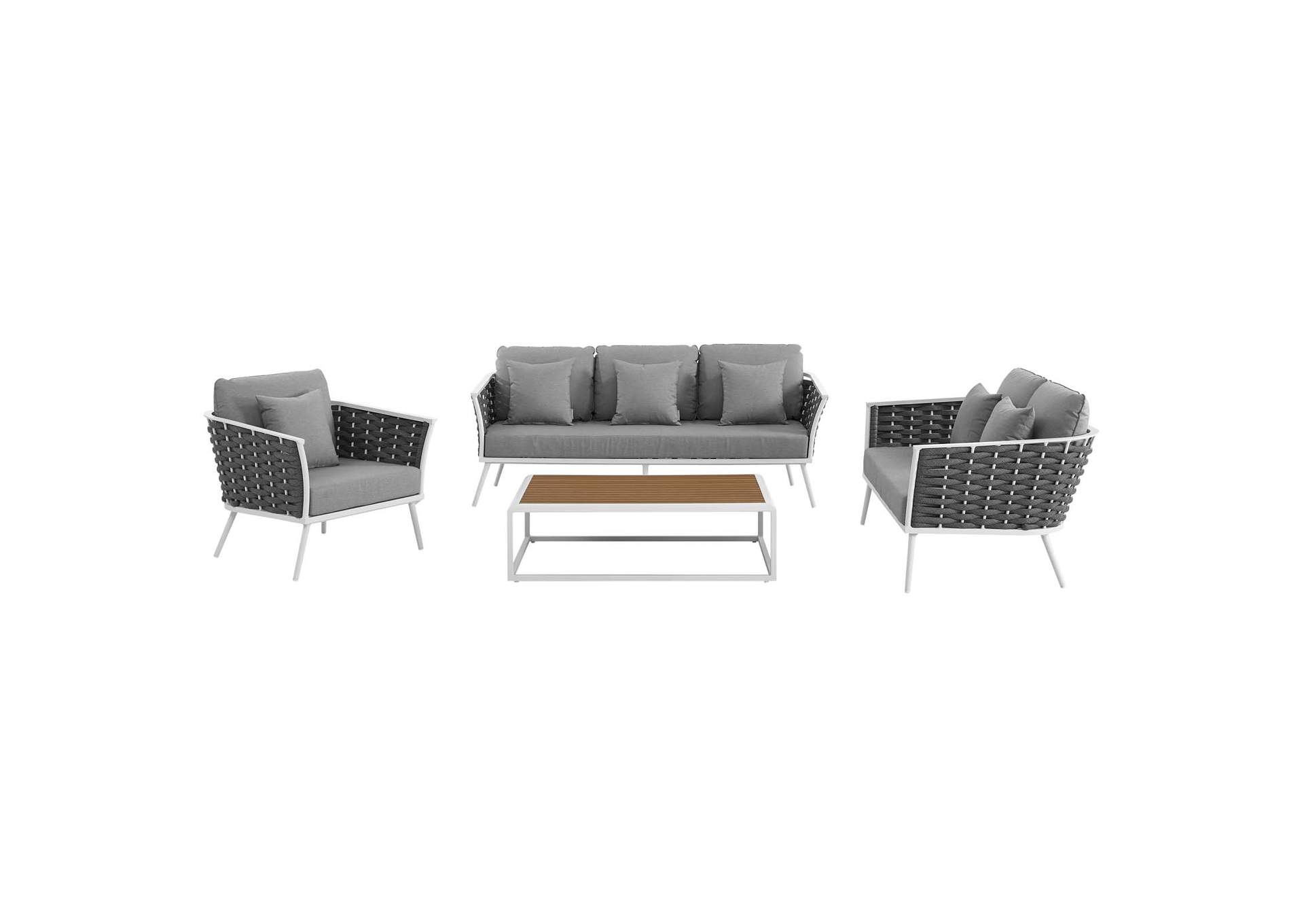White Gray Stance 4 Piece Outdoor Patio Aluminum Sectional Sofa Set,Modway
