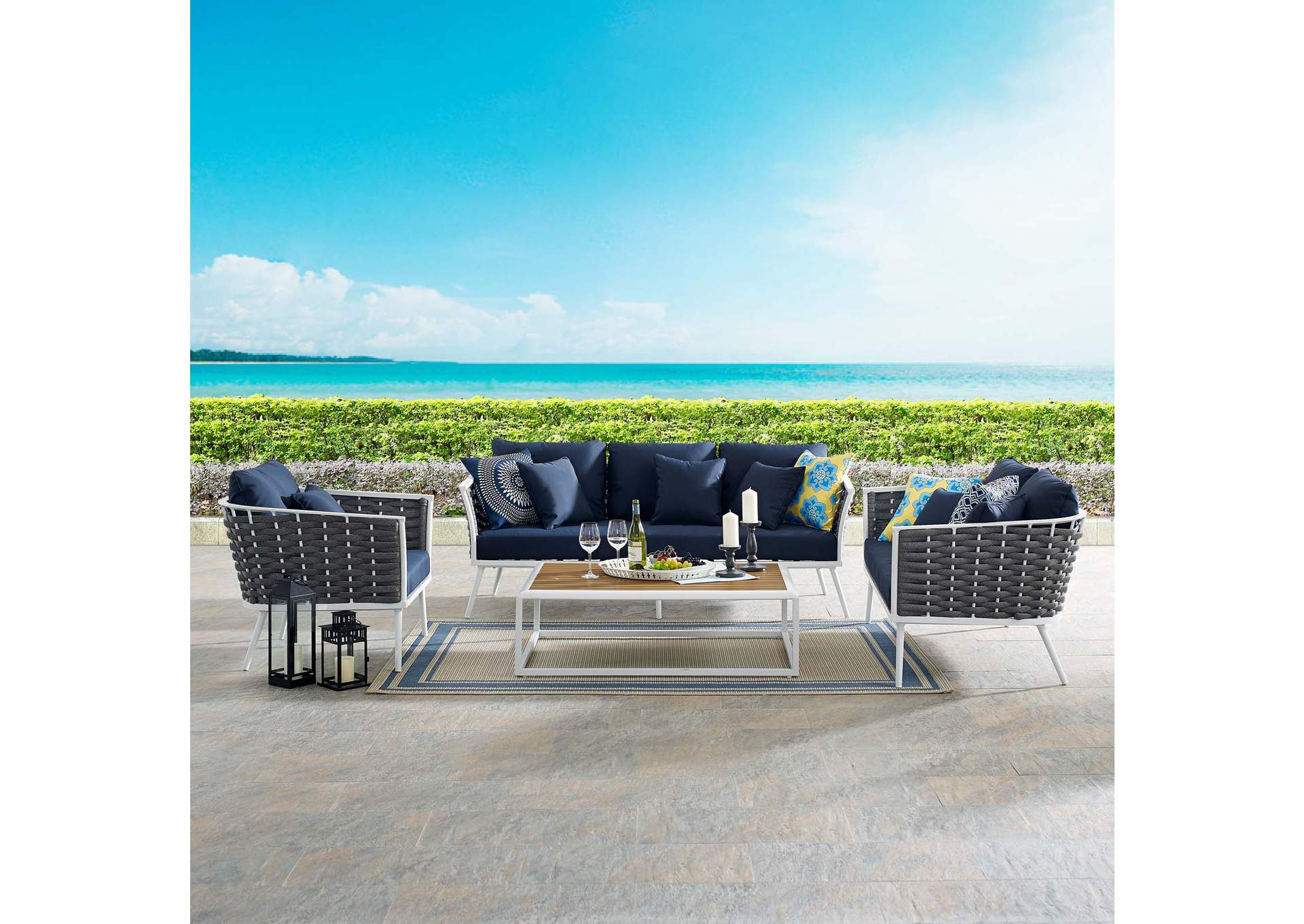 White Navy Stance 4 Piece Outdoor Patio Aluminum Sectional Sofa Set,Modway