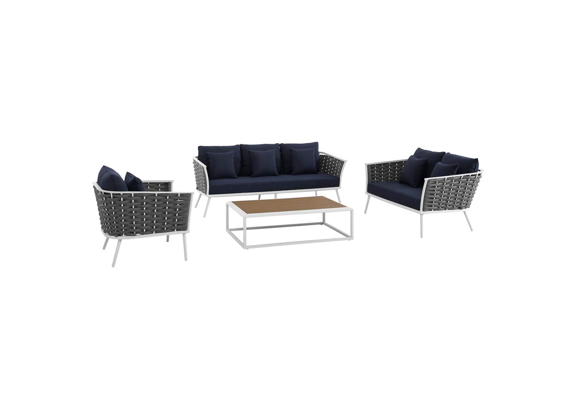 White Navy Stance 4 Piece Outdoor Patio Aluminum Sectional Sofa Set,Modway