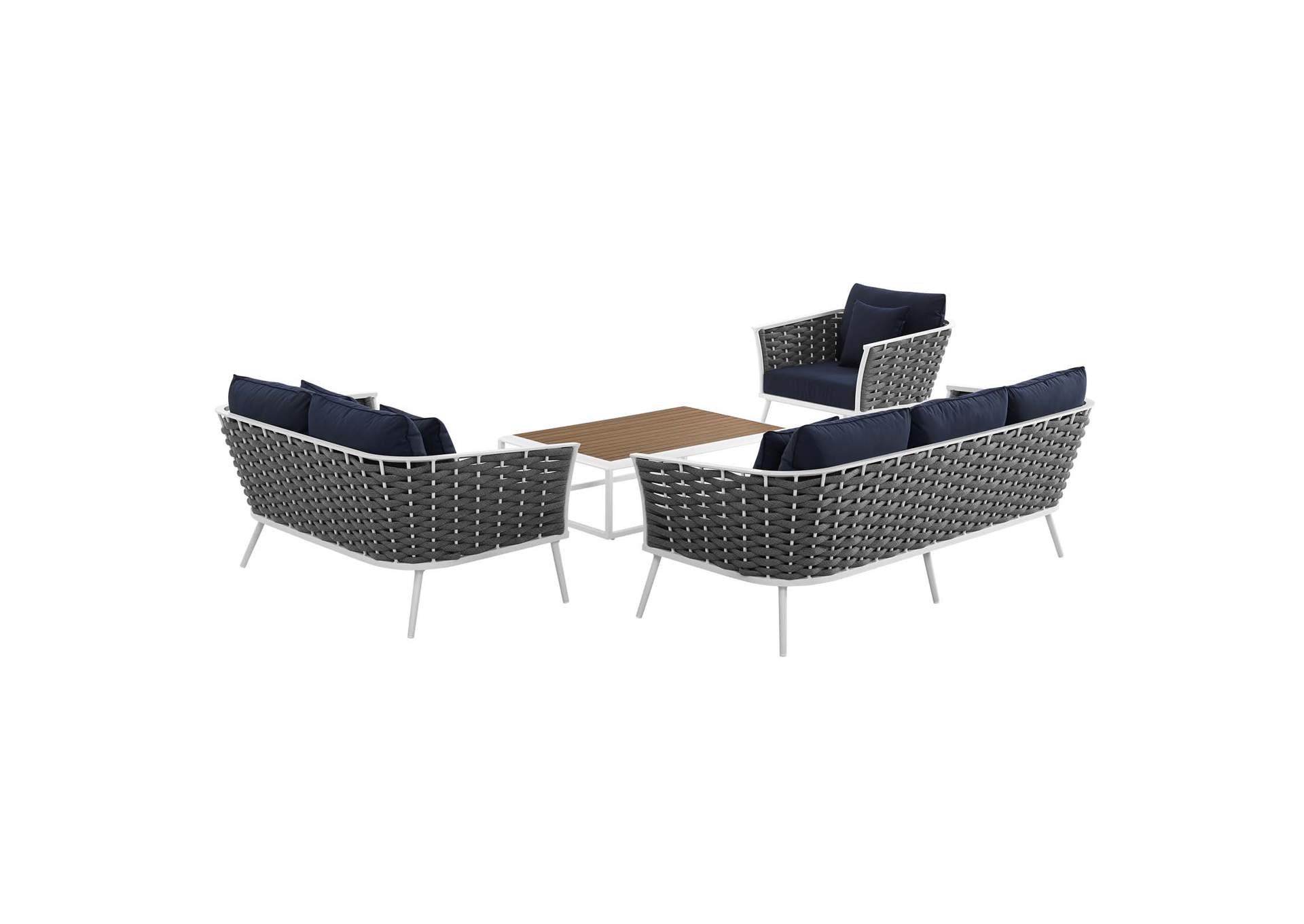 White Navy Stance 4 Piece Outdoor Patio Aluminum Sectional Sofa Set,Modway