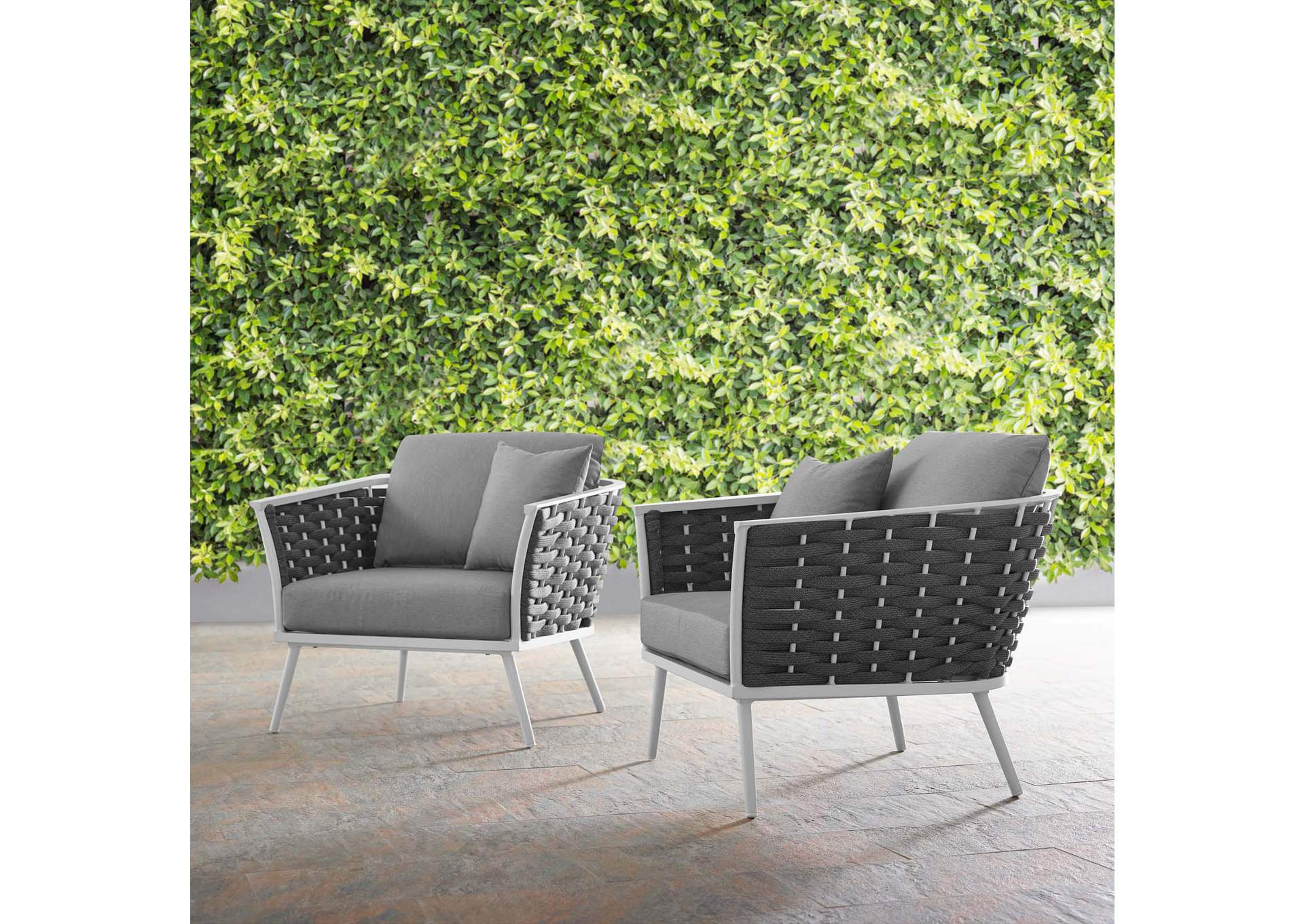 White Gray Stance Armchair Outdoor Patio Aluminum [Set of 2],Modway