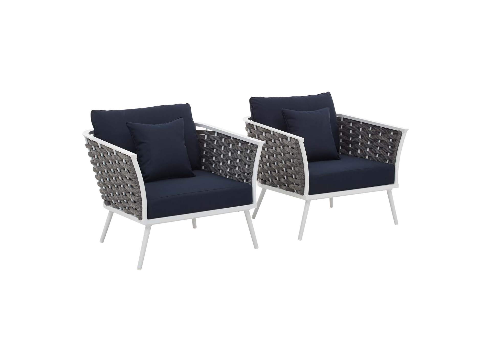 Stance White Navy Armchair Outdoor Patio Aluminum [Set of 2],Modway