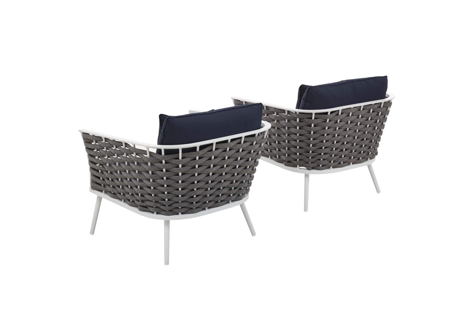 Stance White Navy Armchair Outdoor Patio Aluminum [Set of 2],Modway