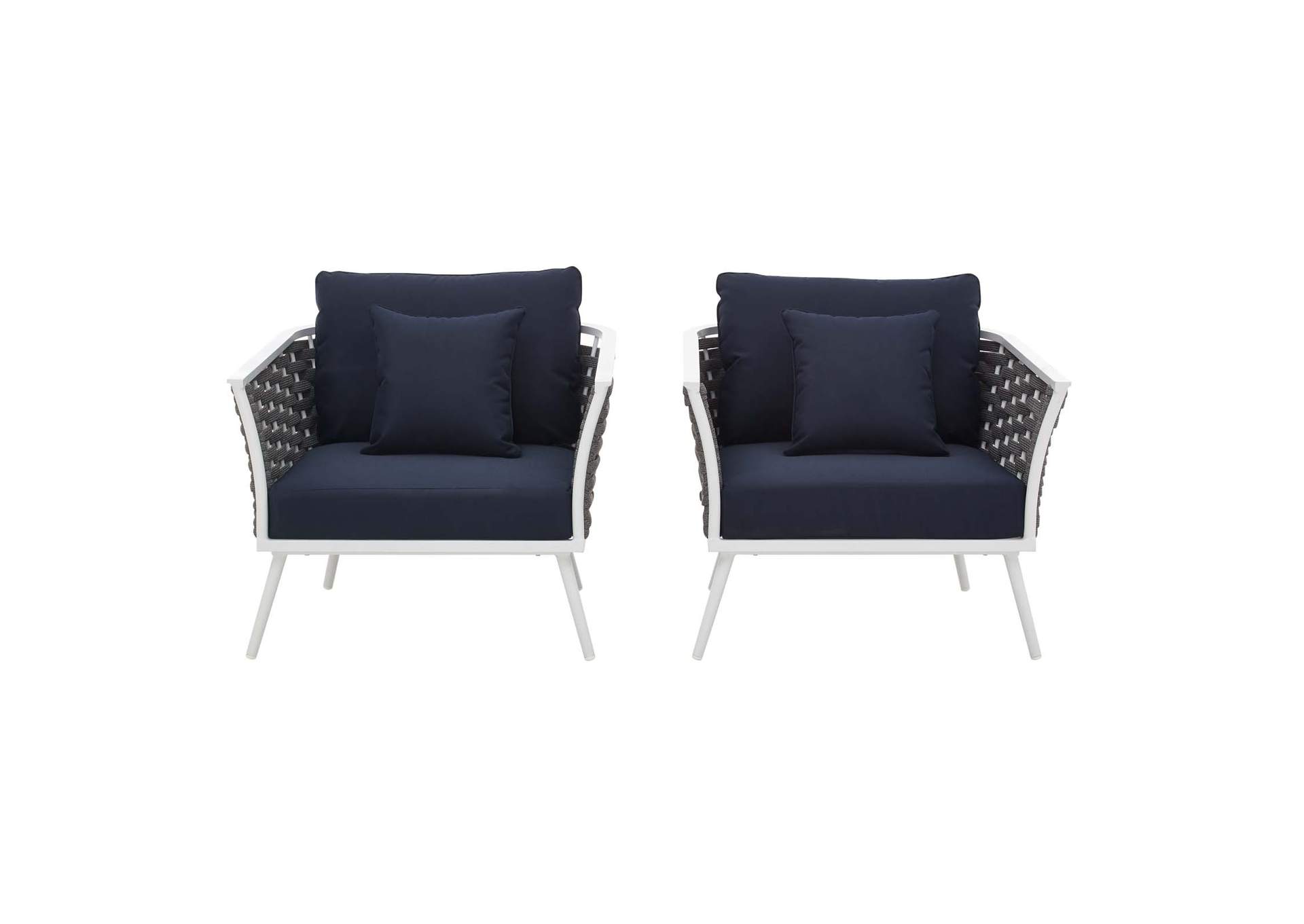 Stance White Navy Armchair Outdoor Patio Aluminum [Set of 2],Modway